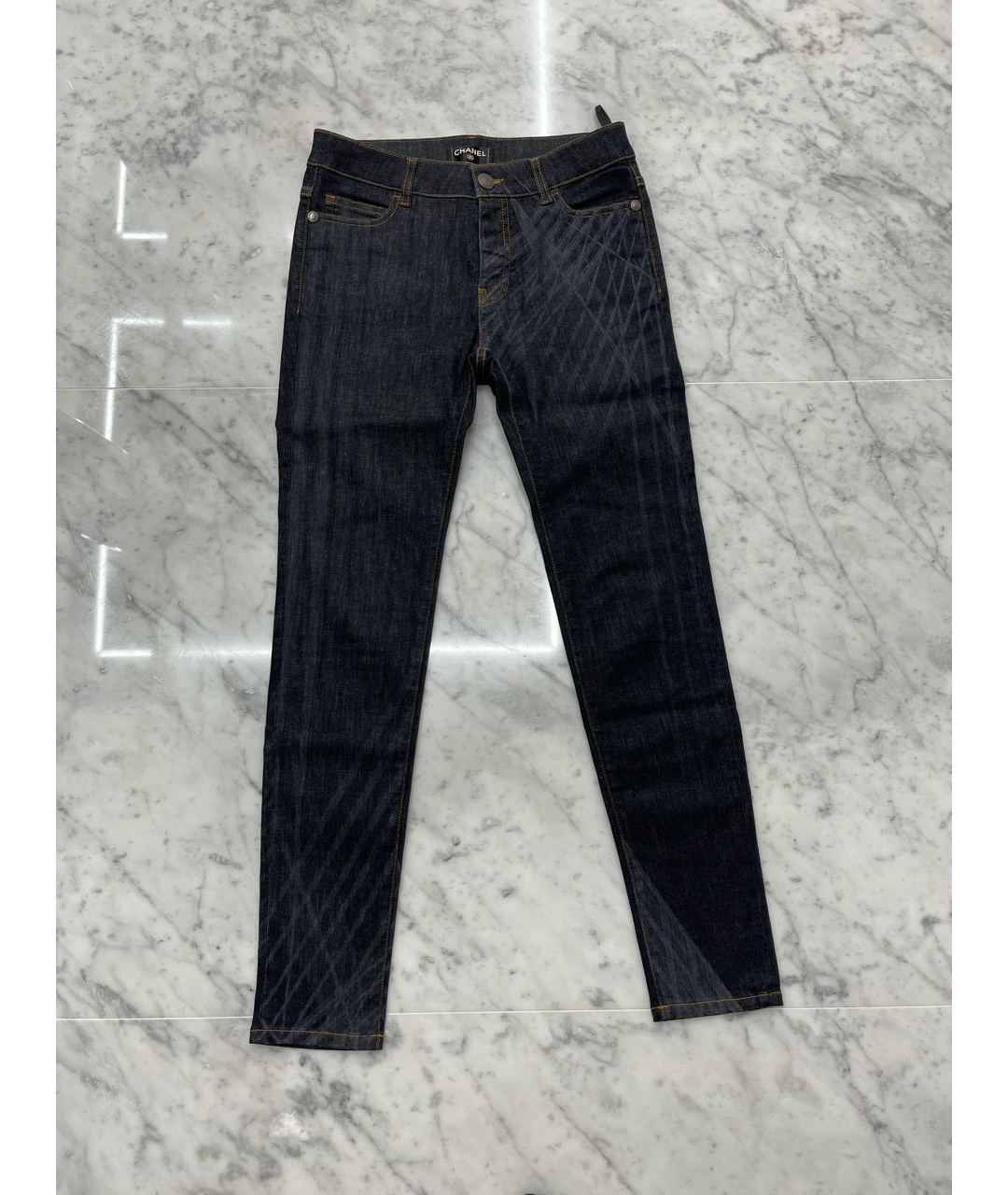 CHANEL PRE-OWNED Темно-синие хлопко-полиэстеровые прямые джинсы, фото 6