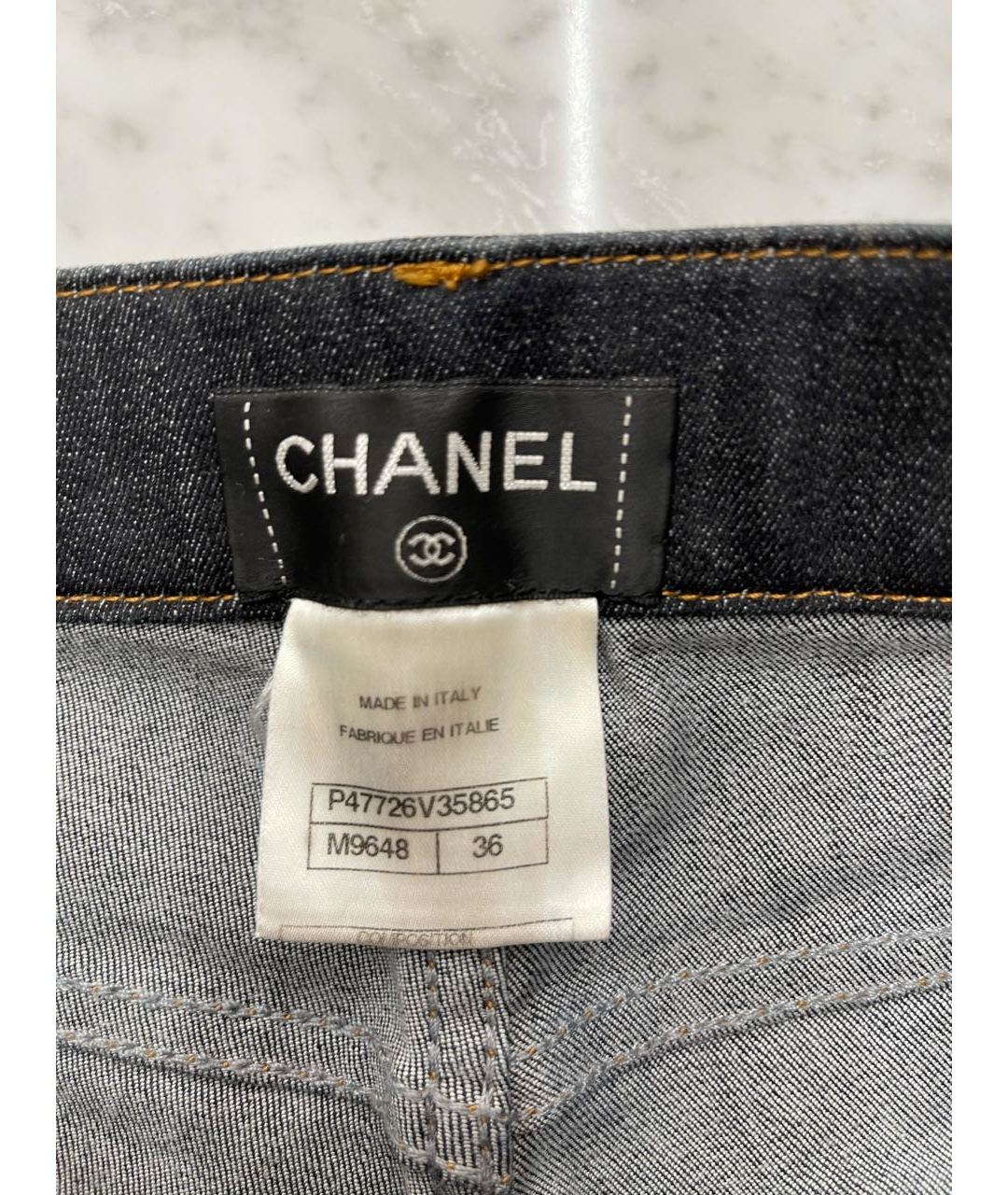 CHANEL PRE-OWNED Темно-синие хлопко-полиэстеровые прямые джинсы, фото 4