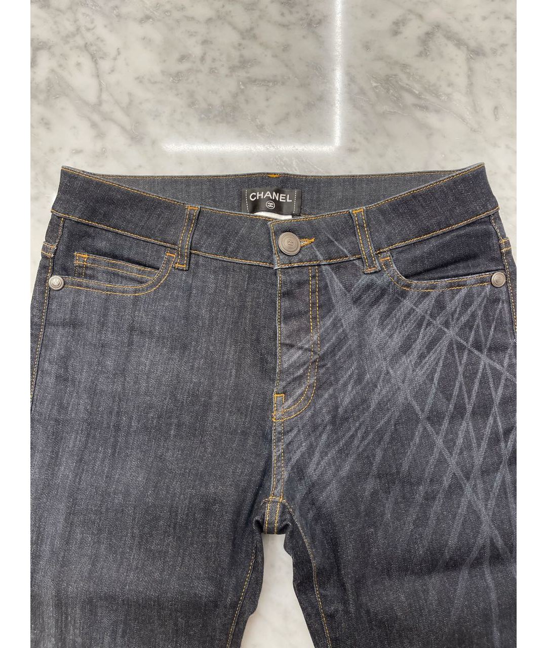 CHANEL PRE-OWNED Темно-синие хлопко-полиэстеровые прямые джинсы, фото 3