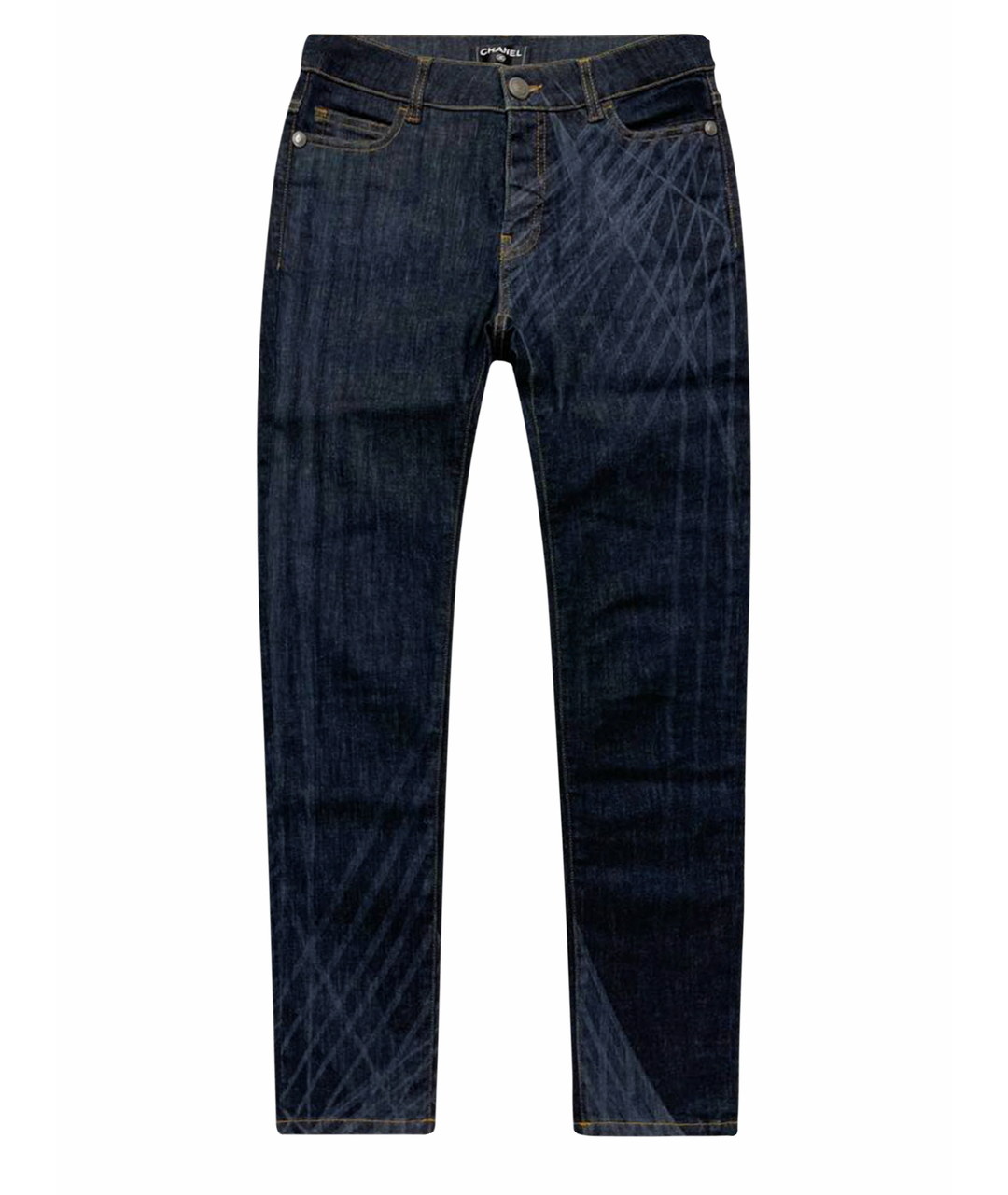 CHANEL PRE-OWNED Темно-синие хлопко-полиэстеровые прямые джинсы, фото 1
