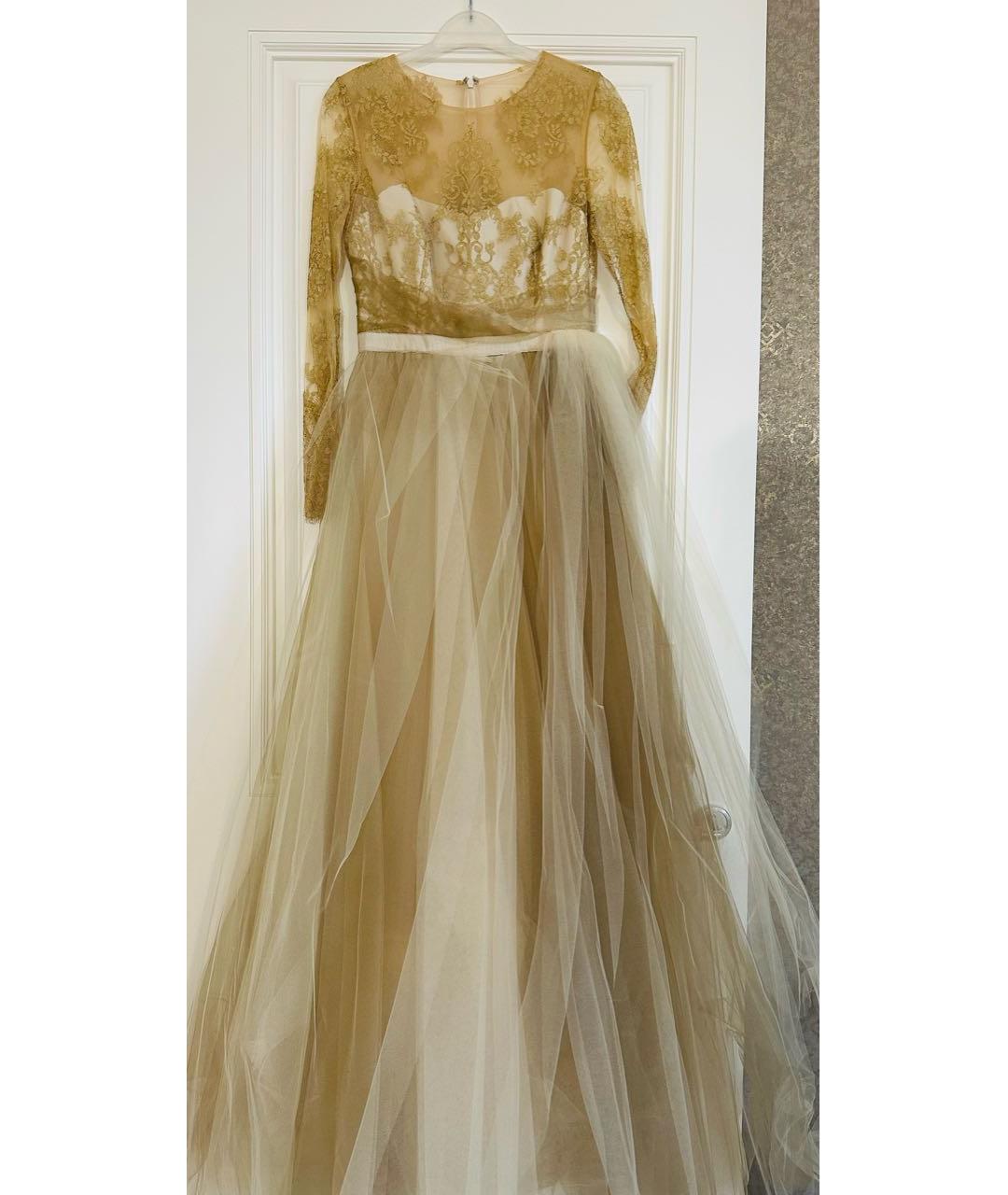 MARCHESA NOTTE Золотое кружевное вечернее платье, фото 4