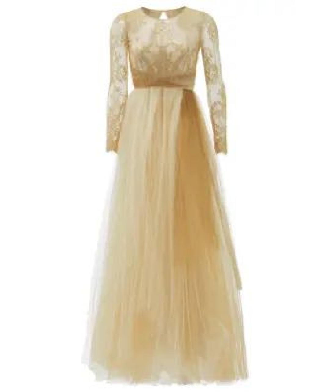 MARCHESA NOTTE Золотое кружевное вечернее платье, фото 1