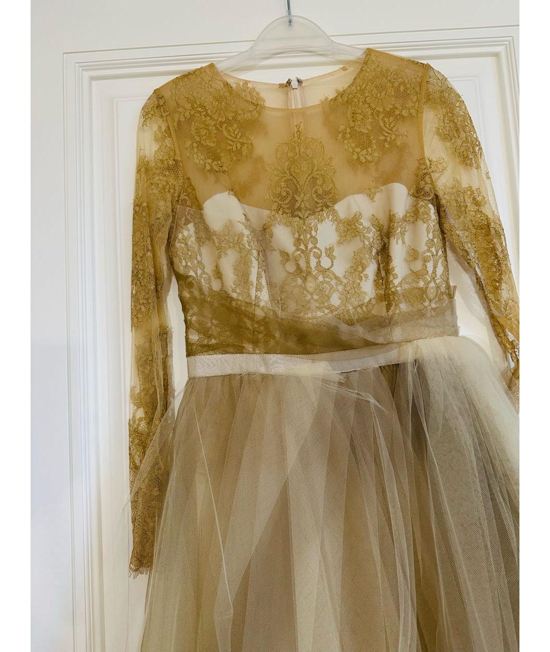 MARCHESA NOTTE Золотое кружевное вечернее платье, фото 5