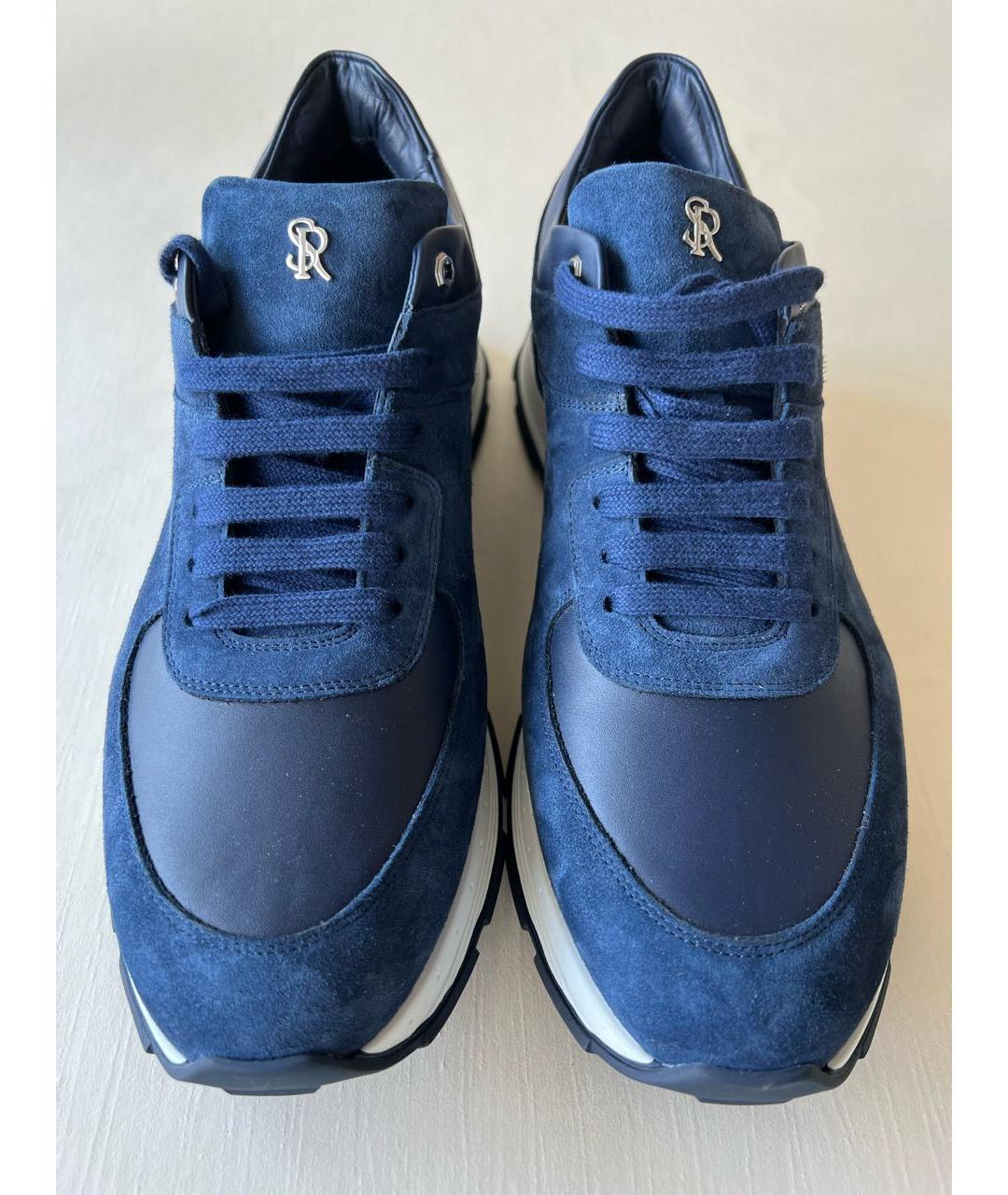 STEFANO RICCI Синие кожаные низкие кроссовки / кеды, фото 2