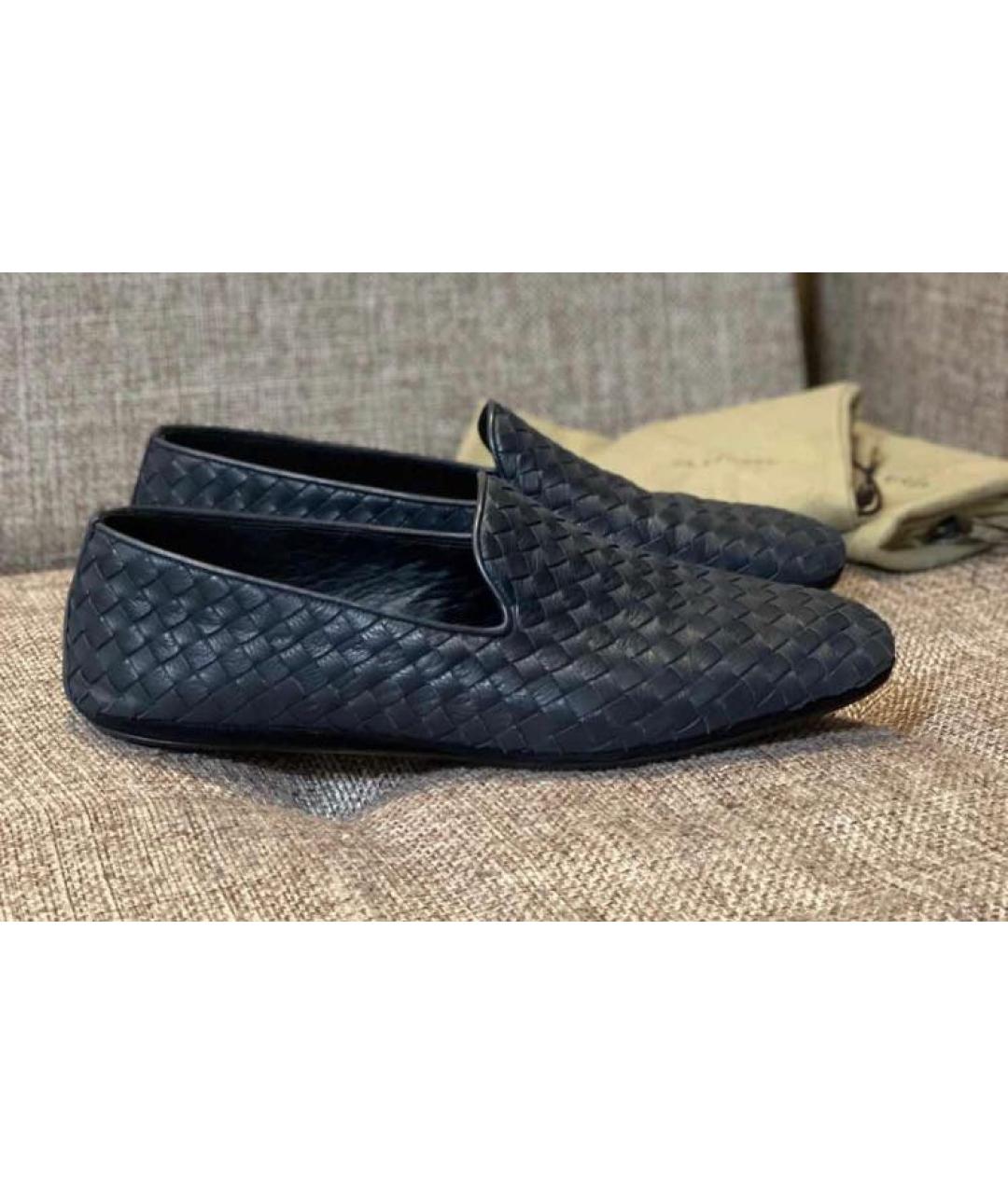 BOTTEGA VENETA Темно-синие кожаные мокасины, фото 5