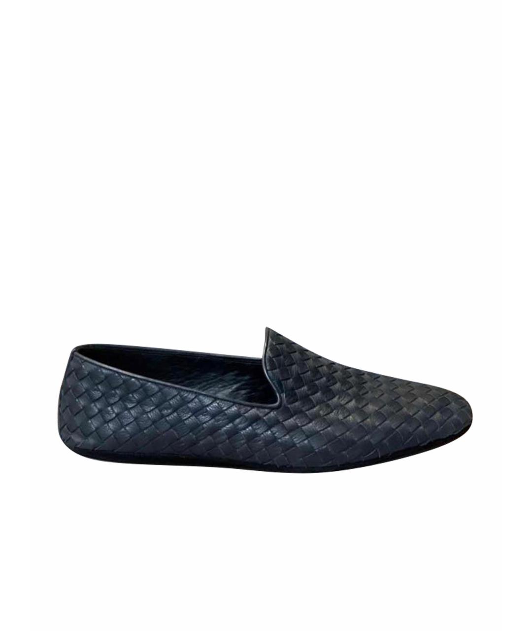 BOTTEGA VENETA Темно-синие кожаные мокасины, фото 1