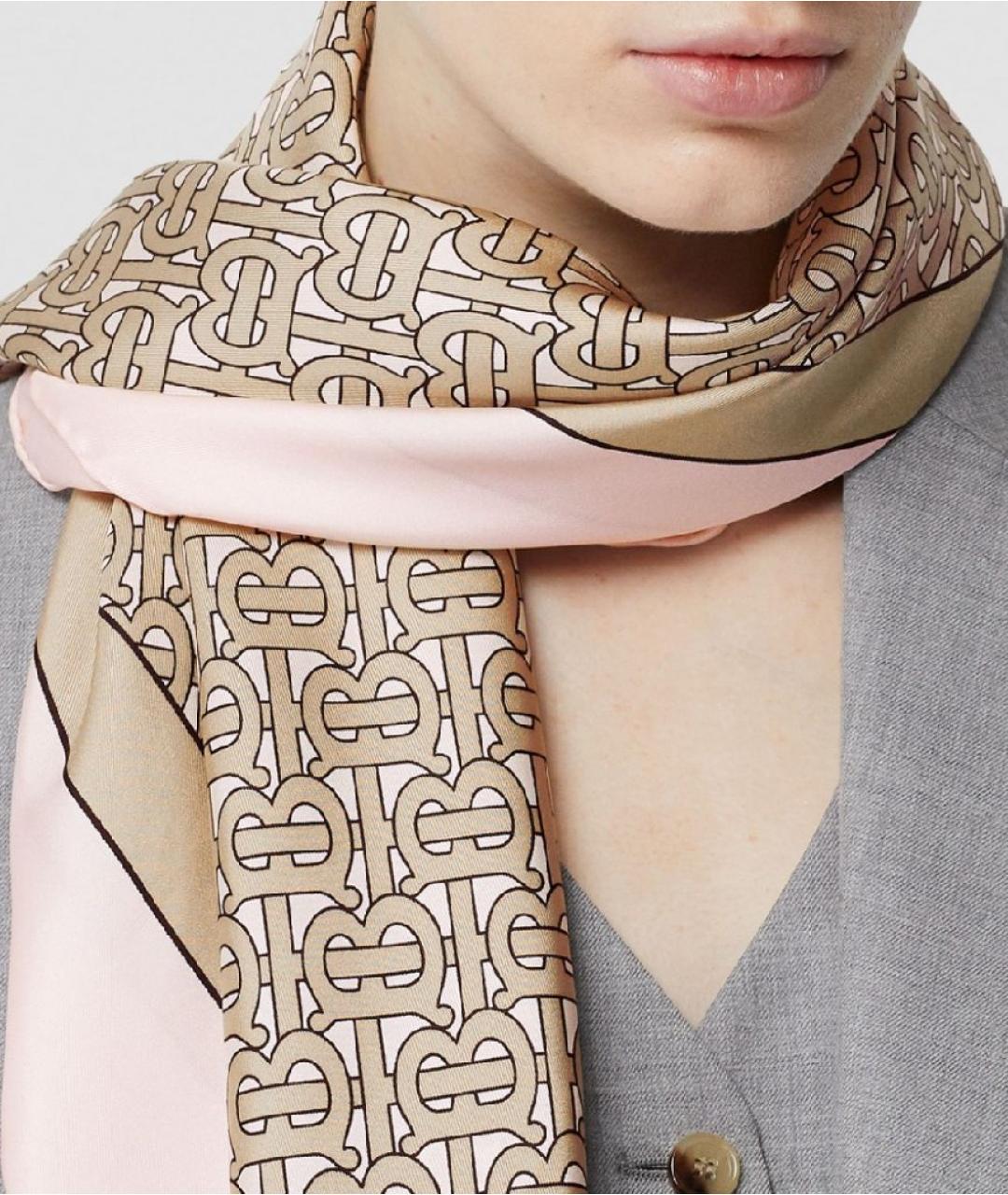 BURBERRY Розовый шелковый платок, фото 5