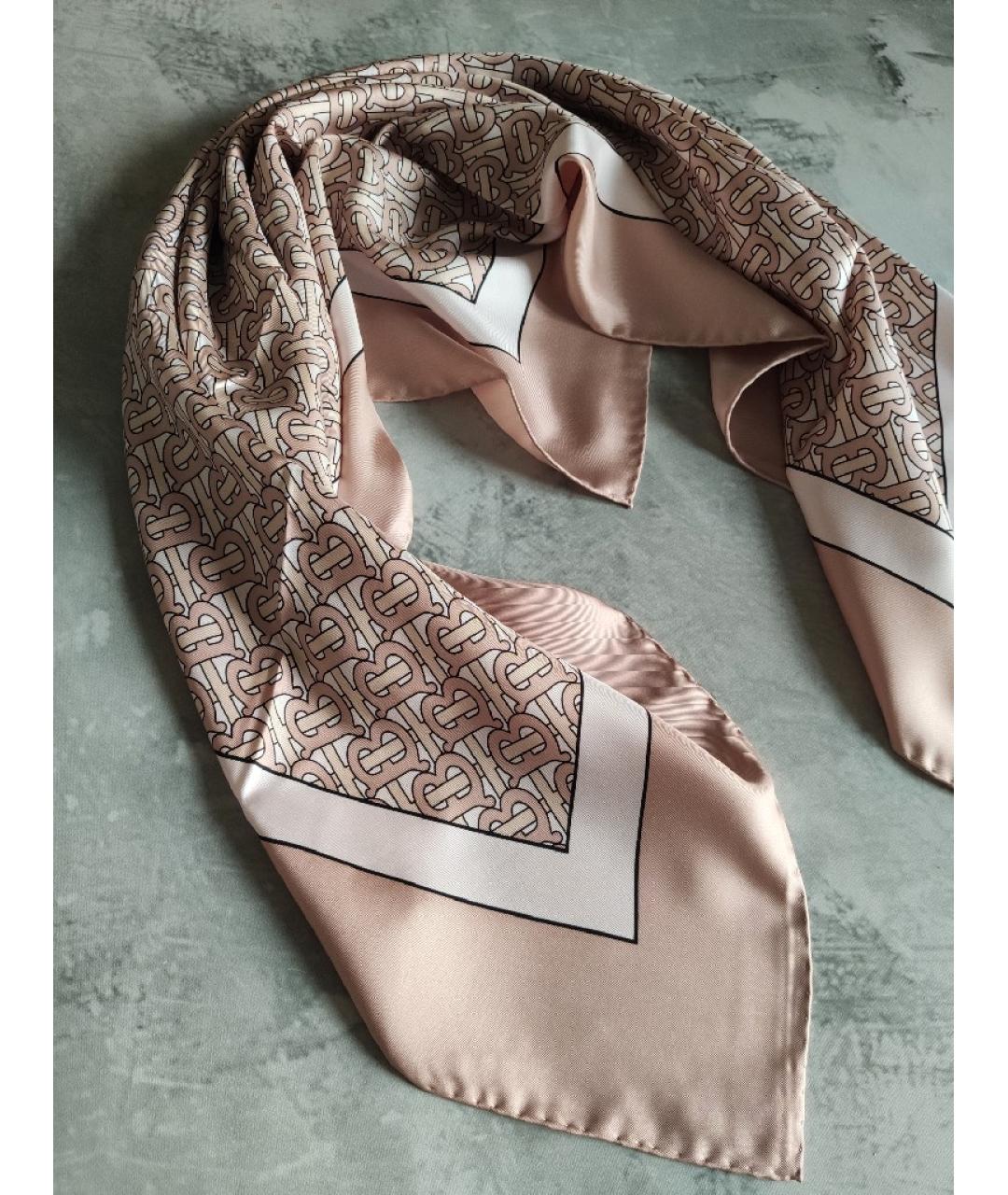 BURBERRY Розовый шелковый платок, фото 4