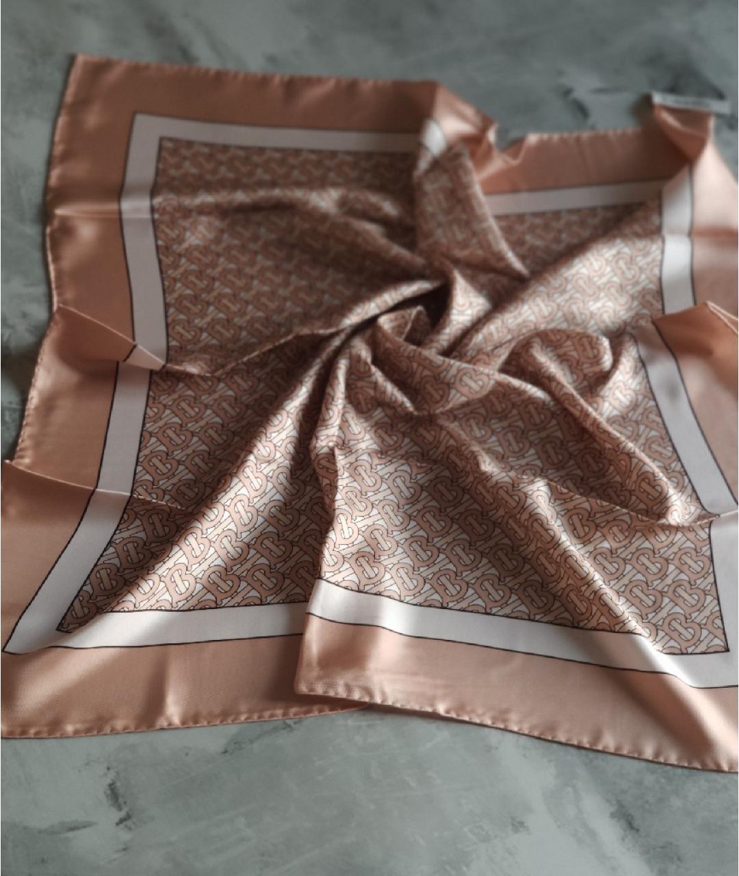 BURBERRY Розовый шелковый платок, фото 6