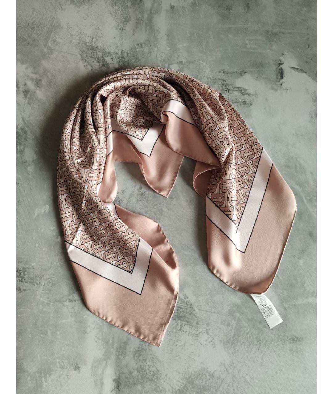 BURBERRY Розовый шелковый платок, фото 3