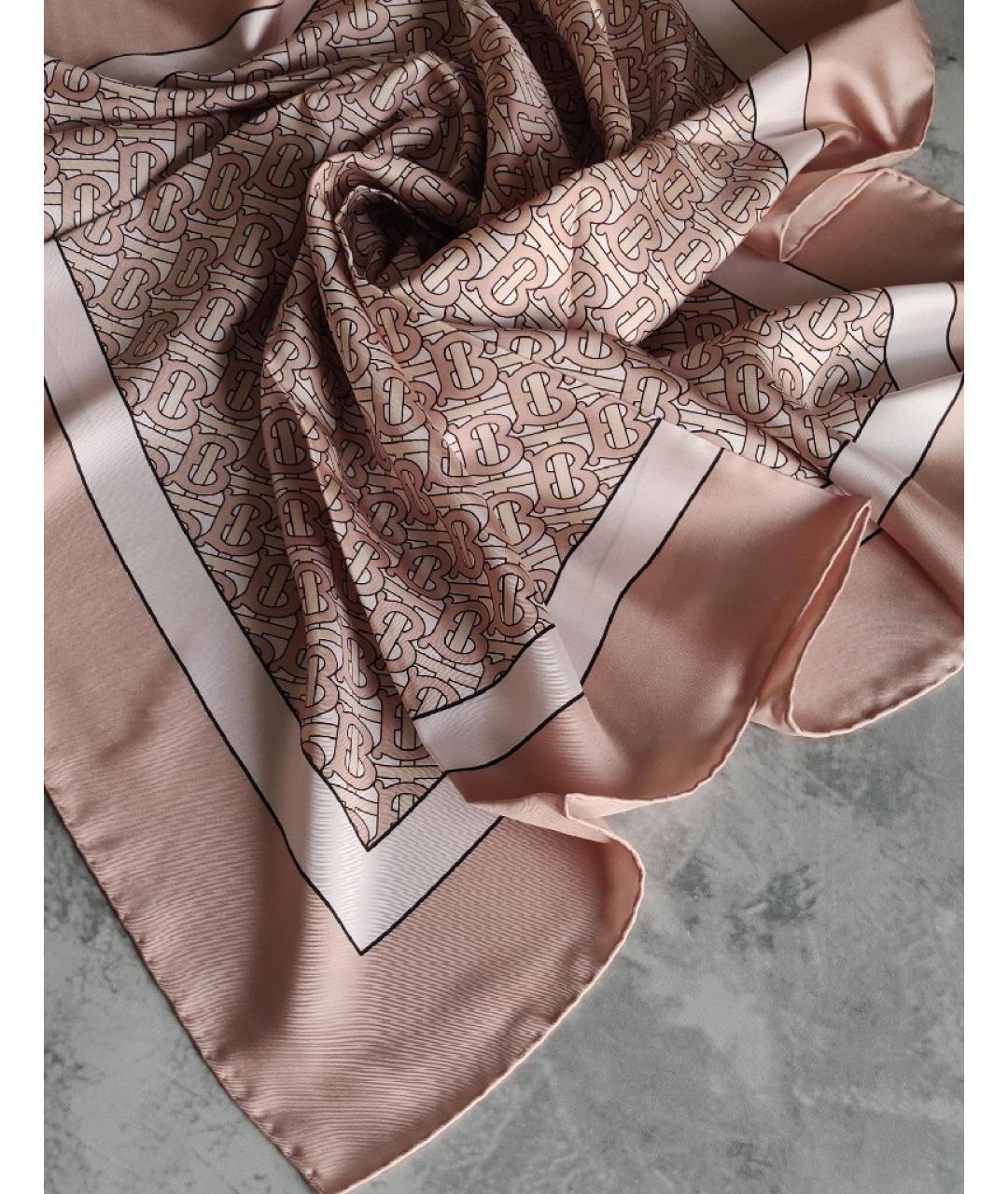 BURBERRY Розовый шелковый платок, фото 7