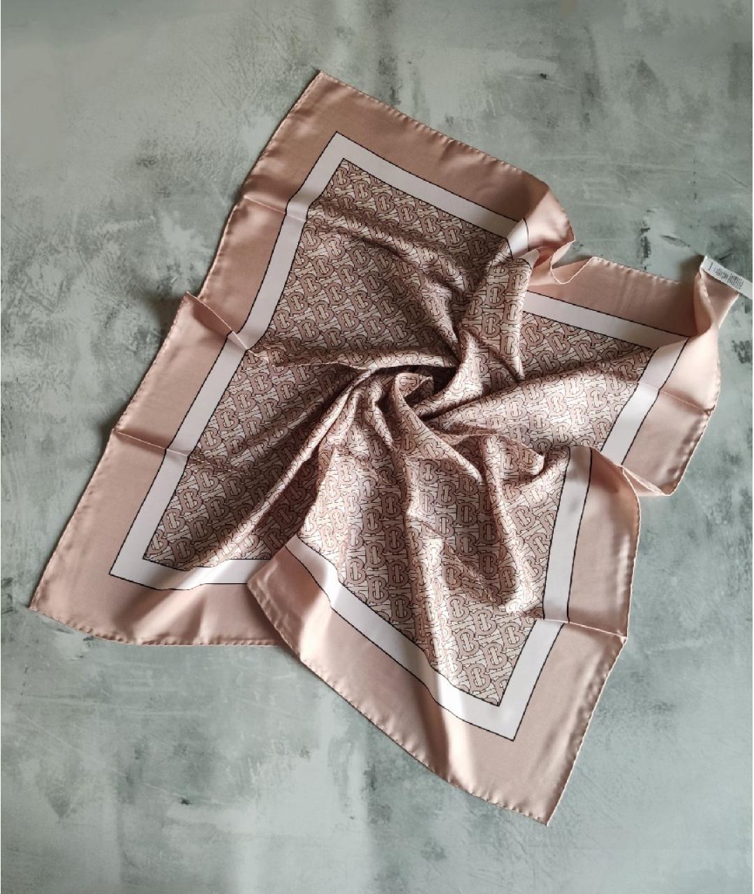 BURBERRY Розовый шелковый платок, фото 2
