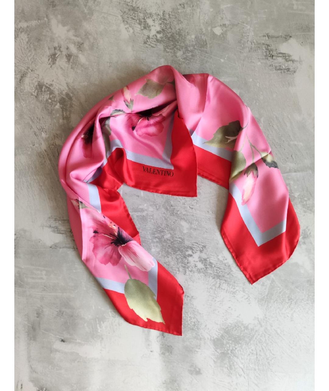 VALENTINO Розовый шелковый платок, фото 6