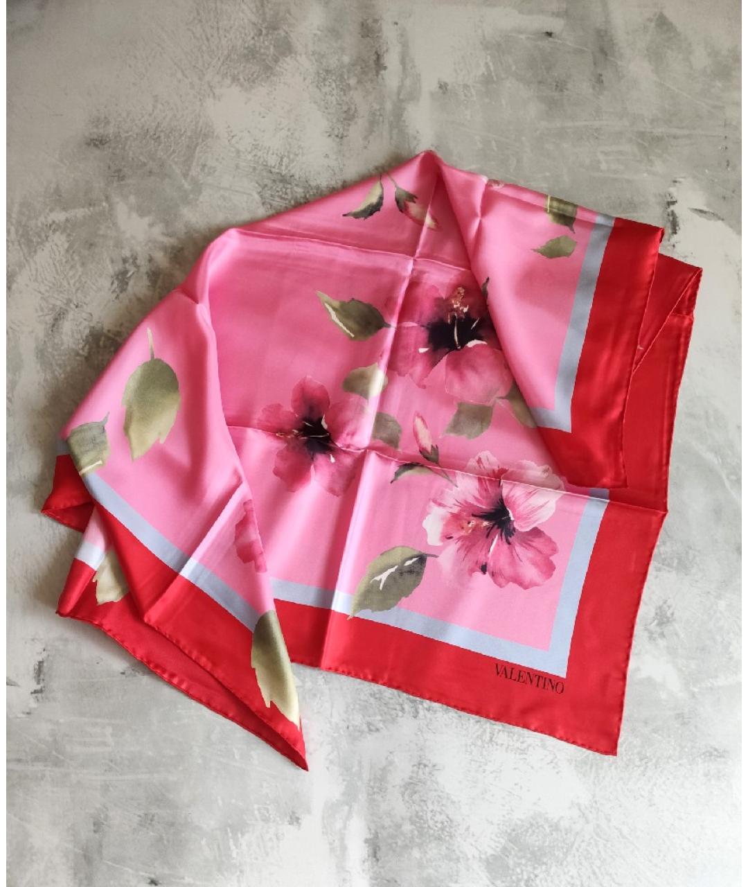 VALENTINO Розовый шелковый платок, фото 4