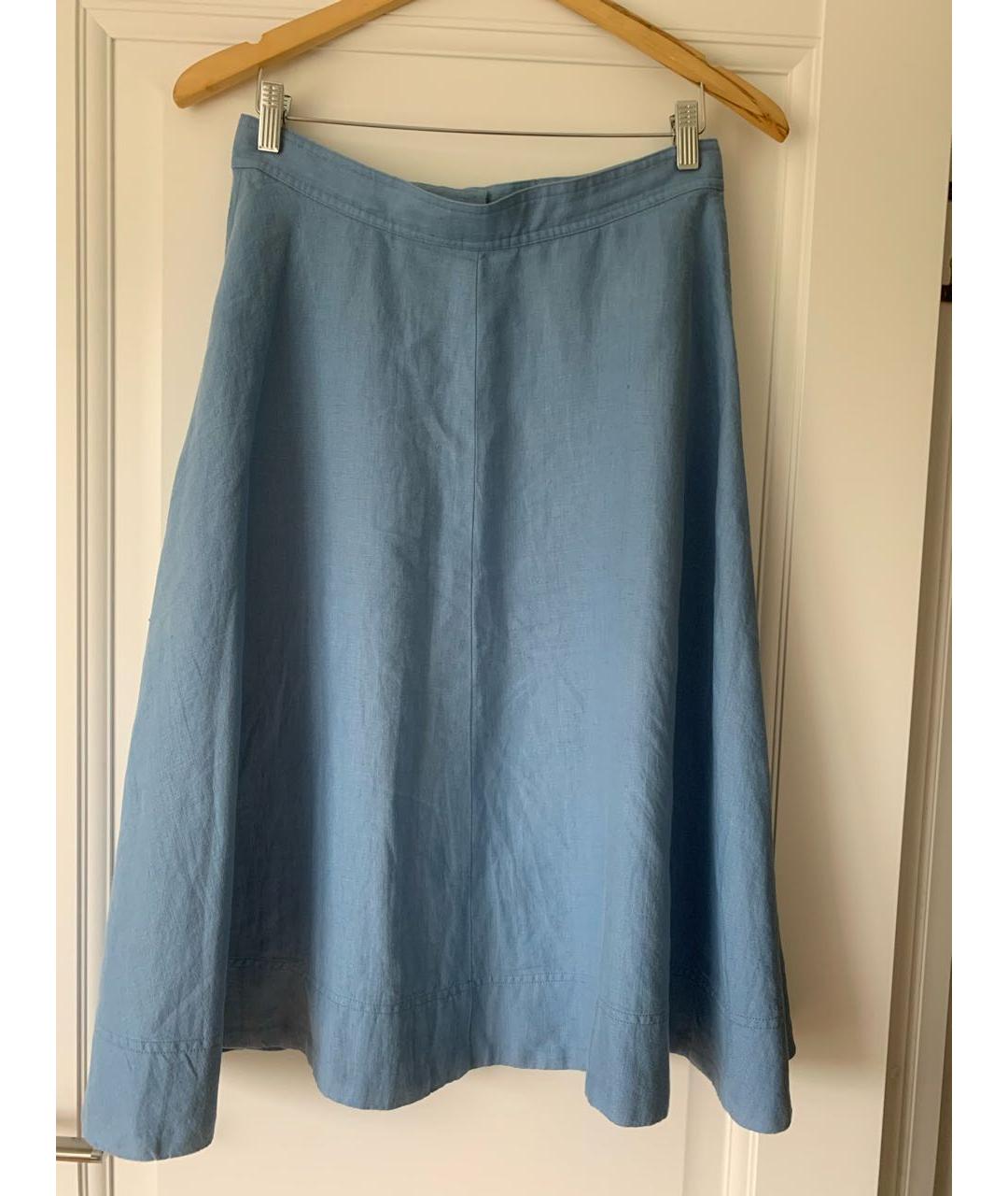 POLO RALPH LAUREN Голубая льняная юбка миди, фото 2