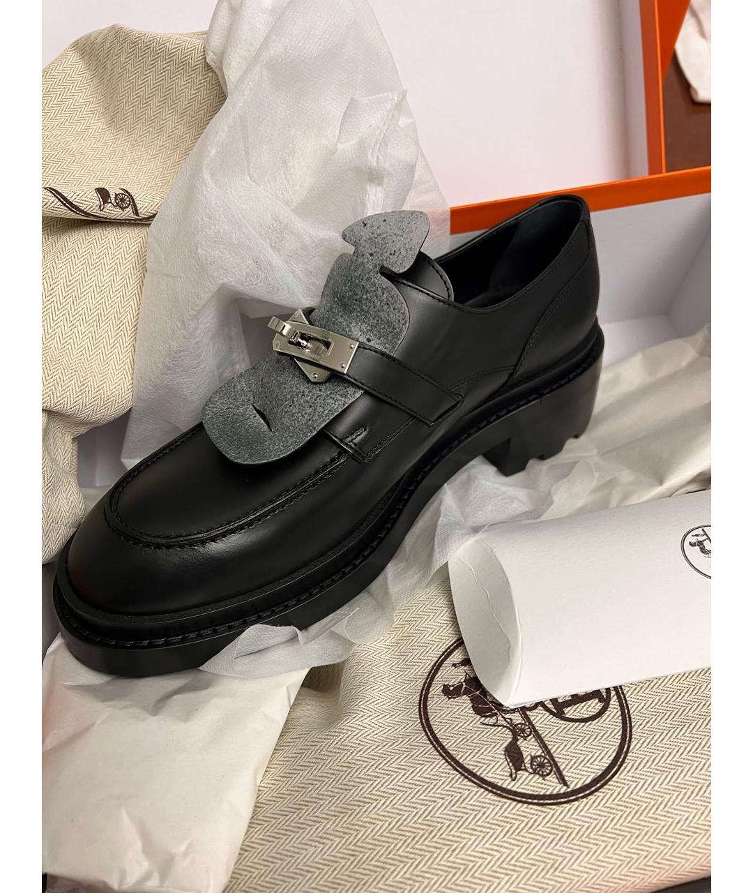 HERMES Черные кожаные лоферы, фото 4