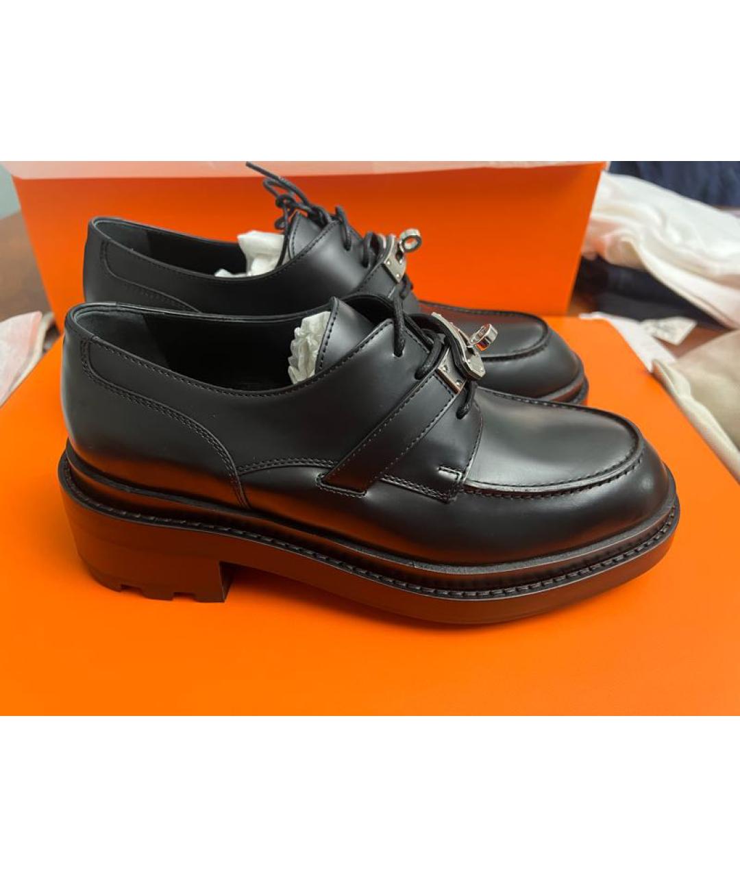 HERMES Черные кожаные лоферы, фото 6