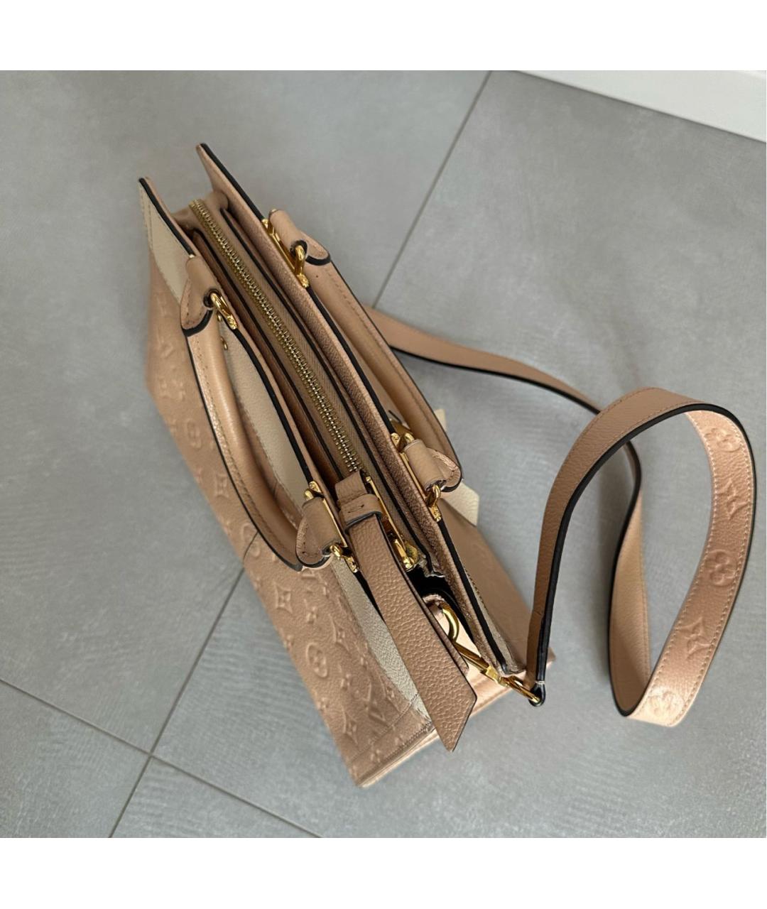 LOUIS VUITTON Бежевая кожаная сумка с короткими ручками, фото 4