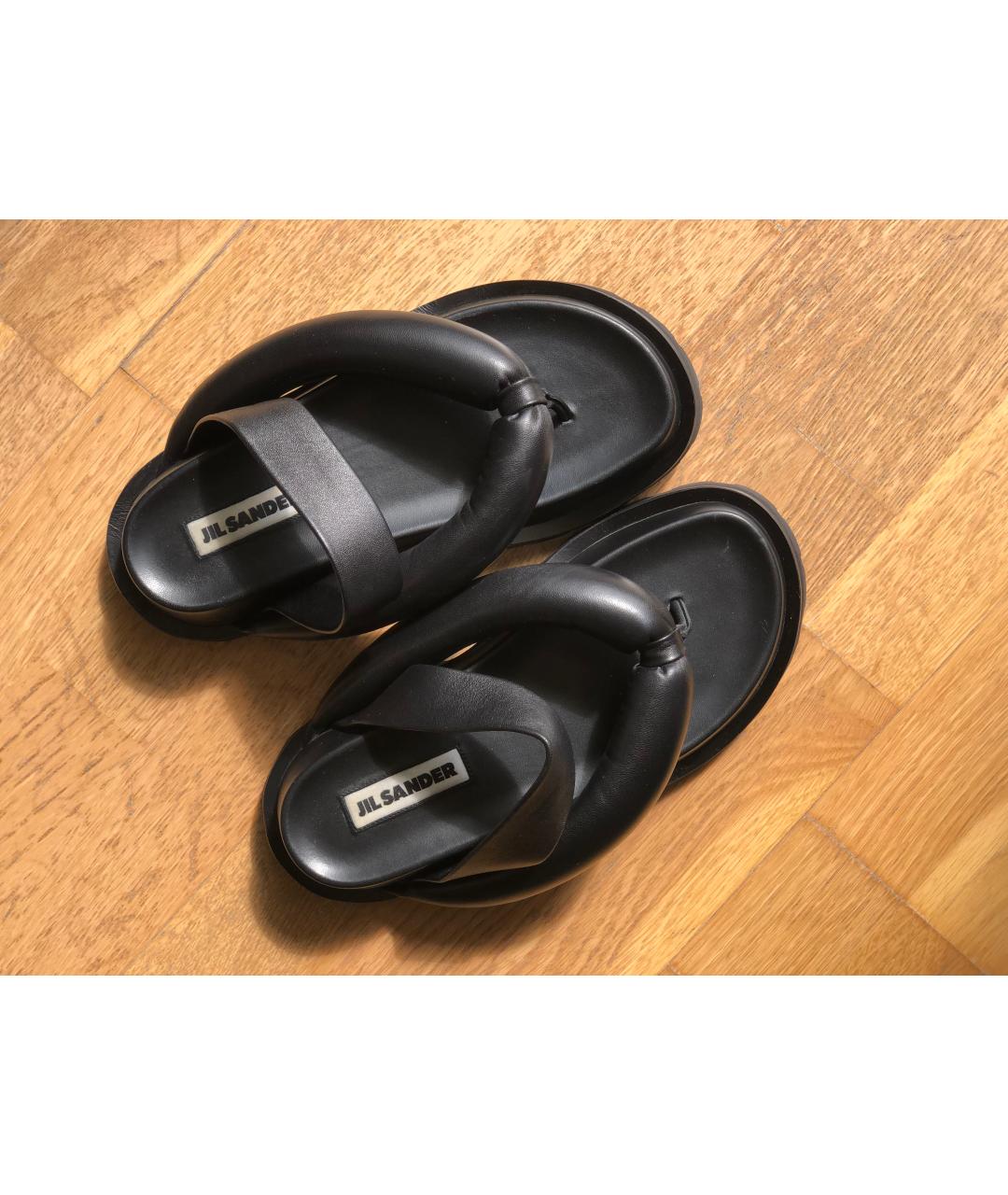 JIL SANDER Черные кожаные шлепанцы, фото 3