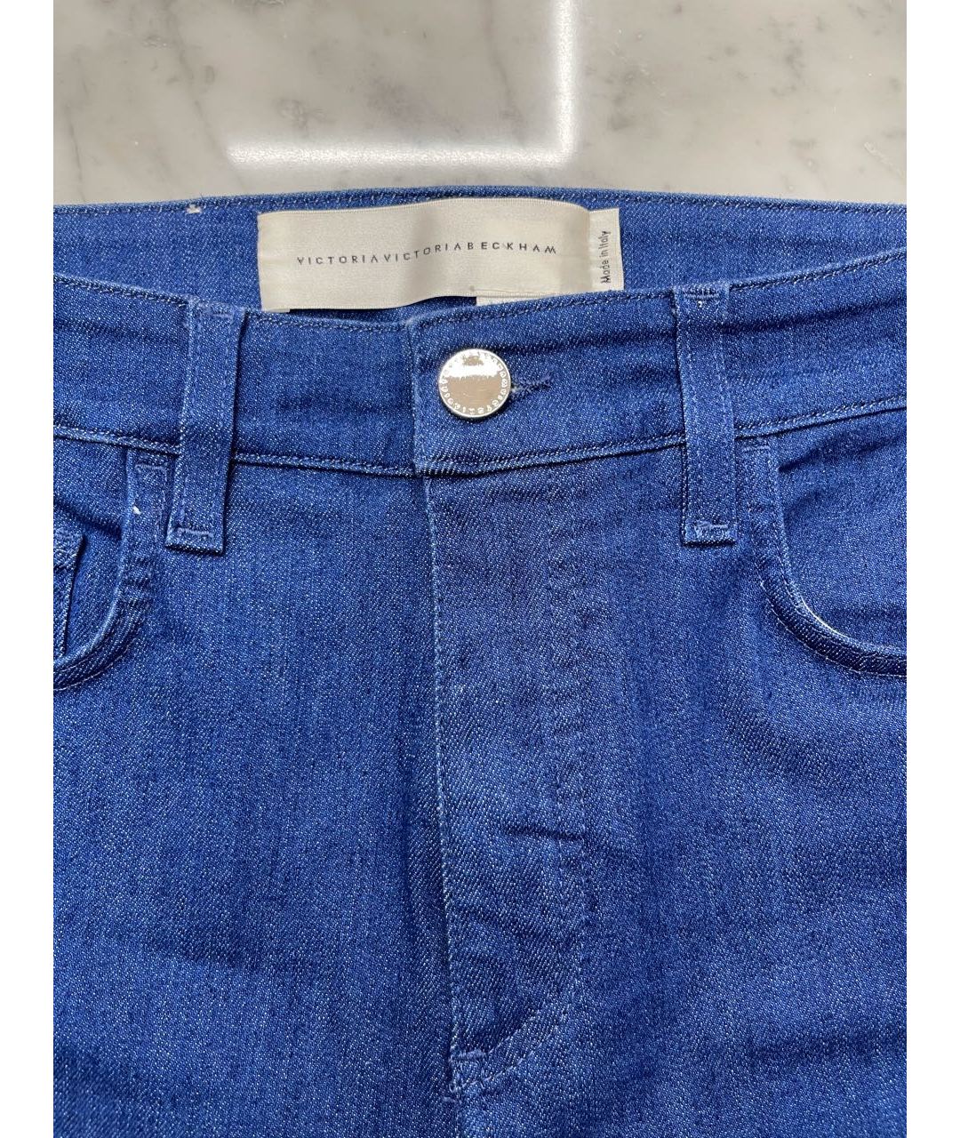 VICTORIA BECKHAM Синие хлопковые прямые джинсы, фото 3