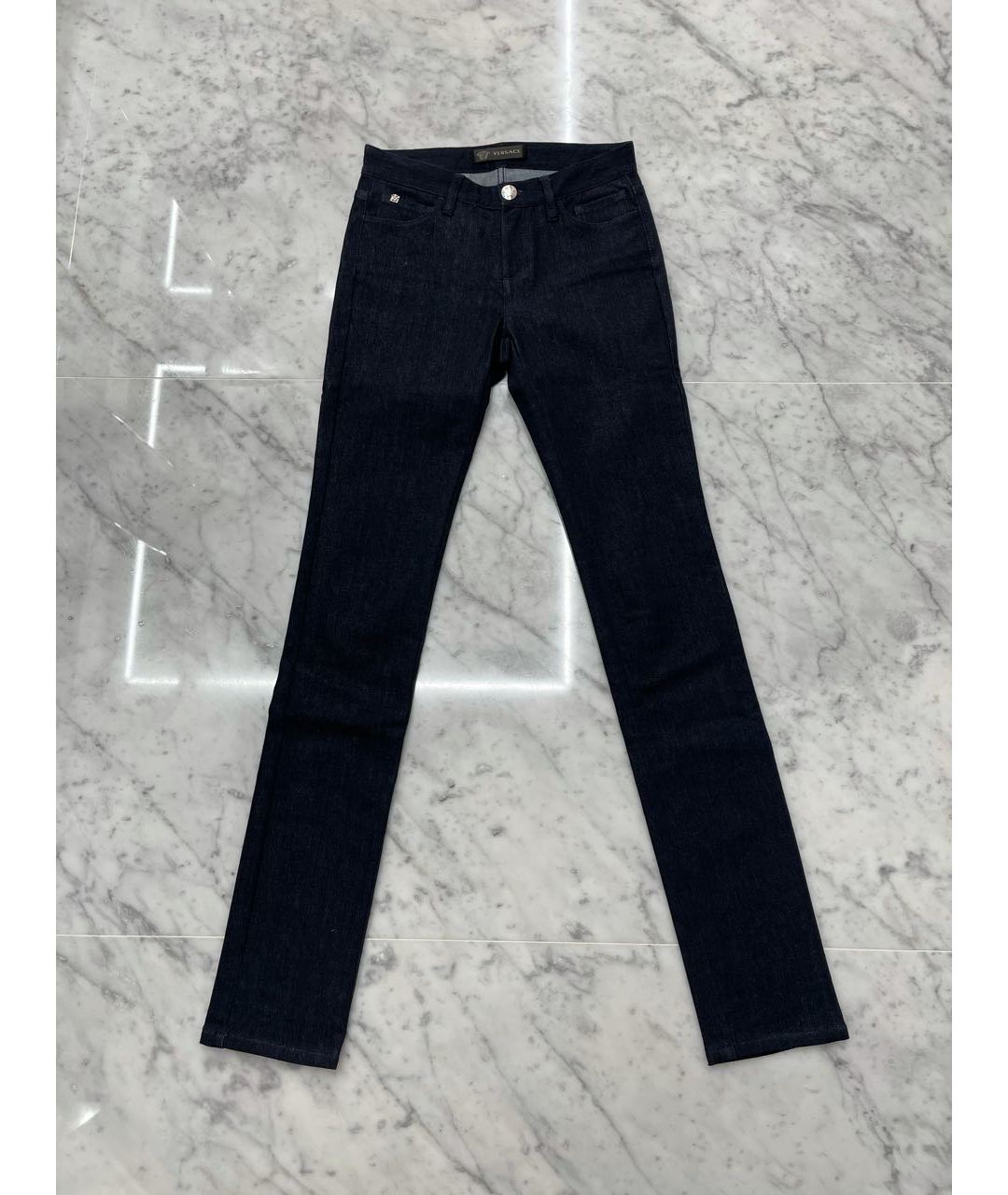 VERSACE Темно-синие хлопко-полиэстеровые прямые джинсы, фото 5