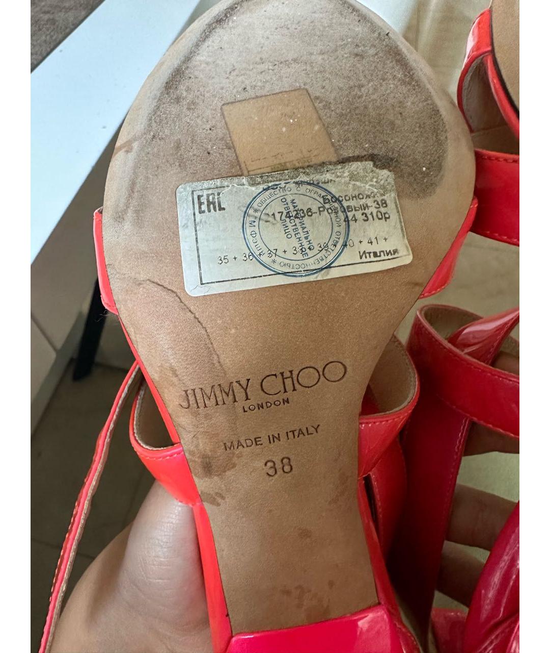 JIMMY CHOO Коралловые босоножки из лакированной кожи, фото 6