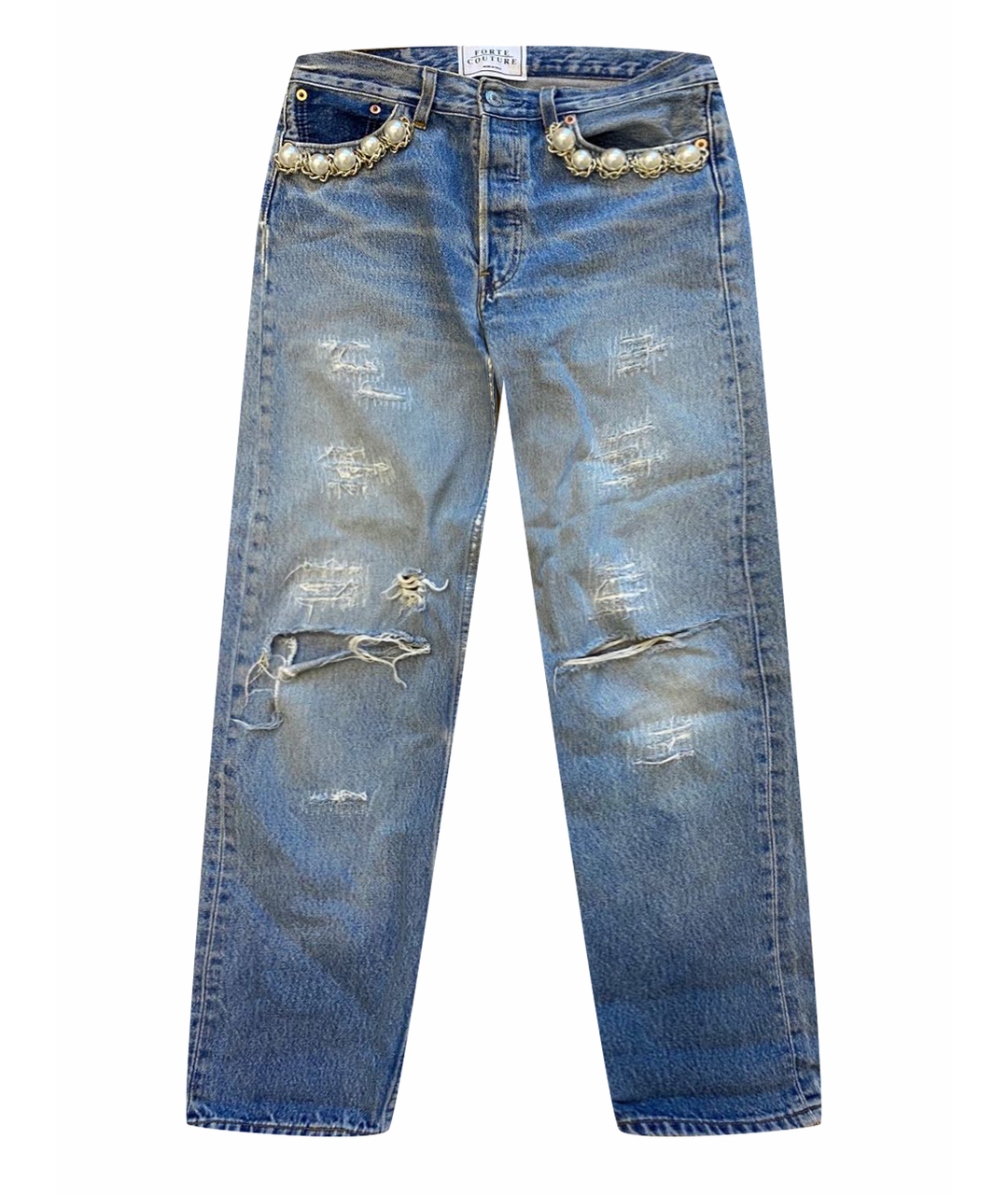 FORTE COUTURE Голубые хлопковые прямые джинсы, фото 1