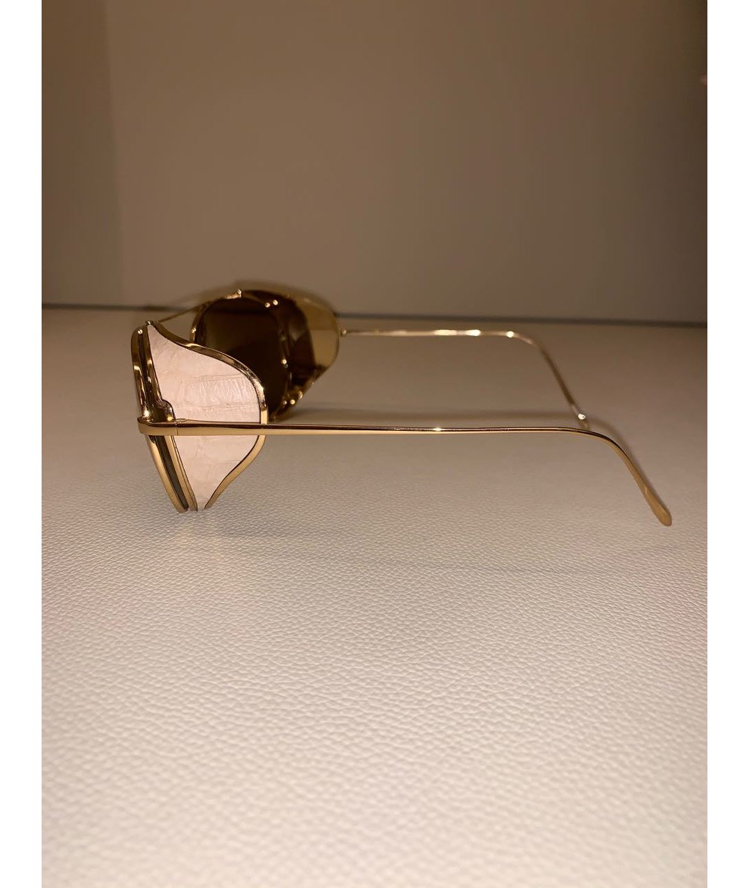 LINDA FARROW Золотые металлические солнцезащитные очки, фото 4
