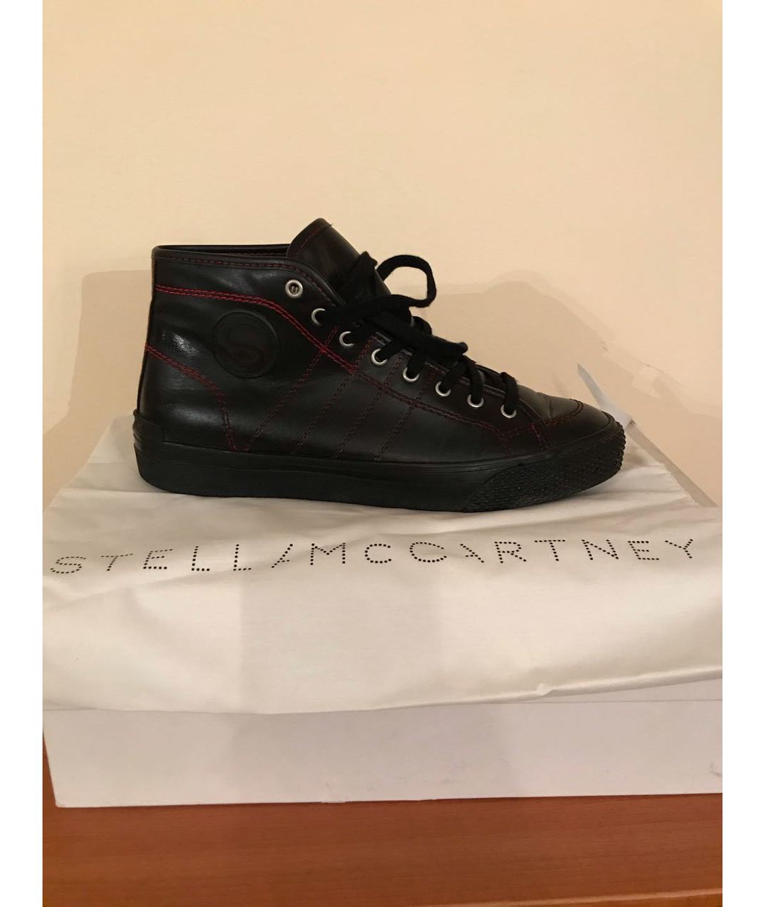 STELLA MCCARTNEY Черные кожаные высокие кроссовки / кеды, фото 5