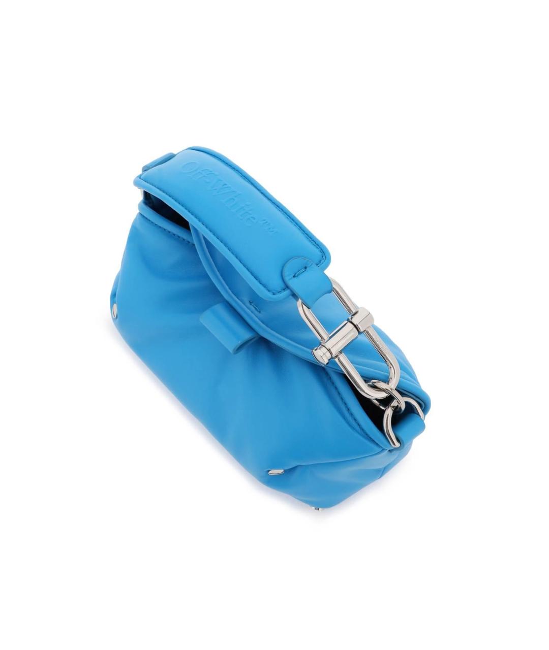 OFF-WHITE Голубая кожаная сумка с короткими ручками, фото 4