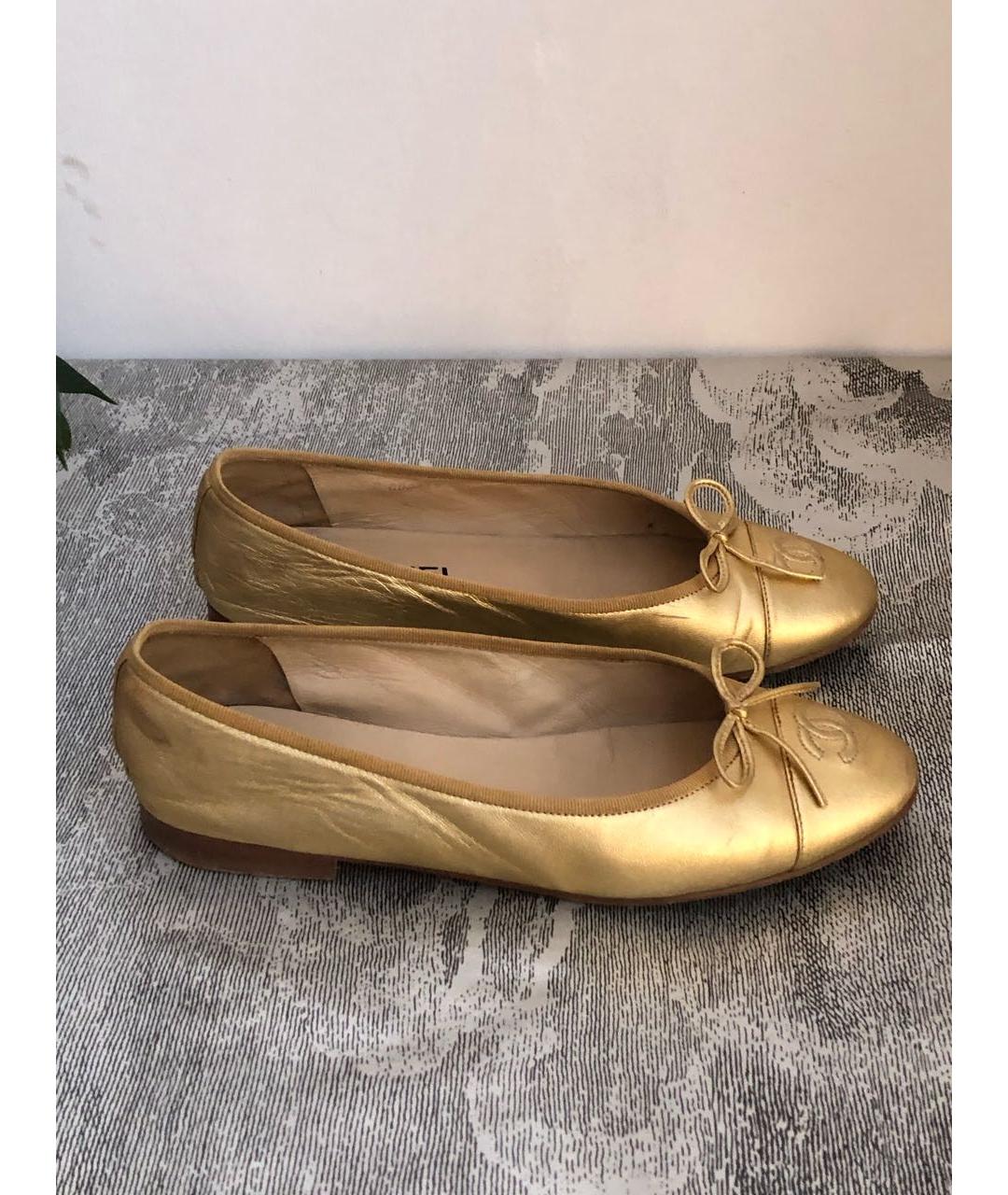 CHANEL PRE-OWNED Золотые кожаные балетки, фото 4