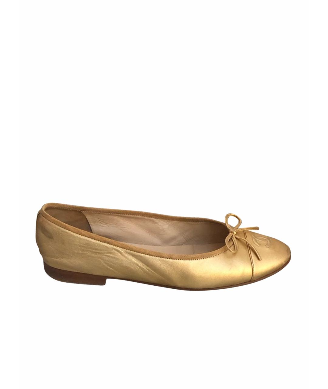 CHANEL PRE-OWNED Золотые кожаные балетки, фото 1