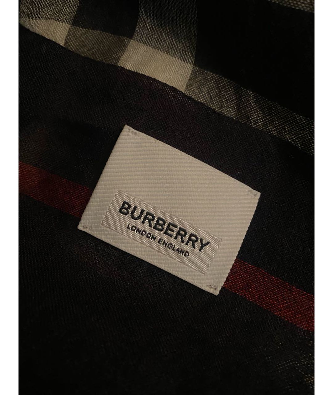 BURBERRY Черный шерстяной шарф, фото 2