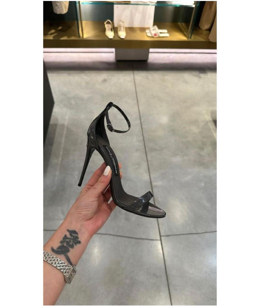 DOLCE&GABBANA Черные босоножки из лакированной кожи, фото 4