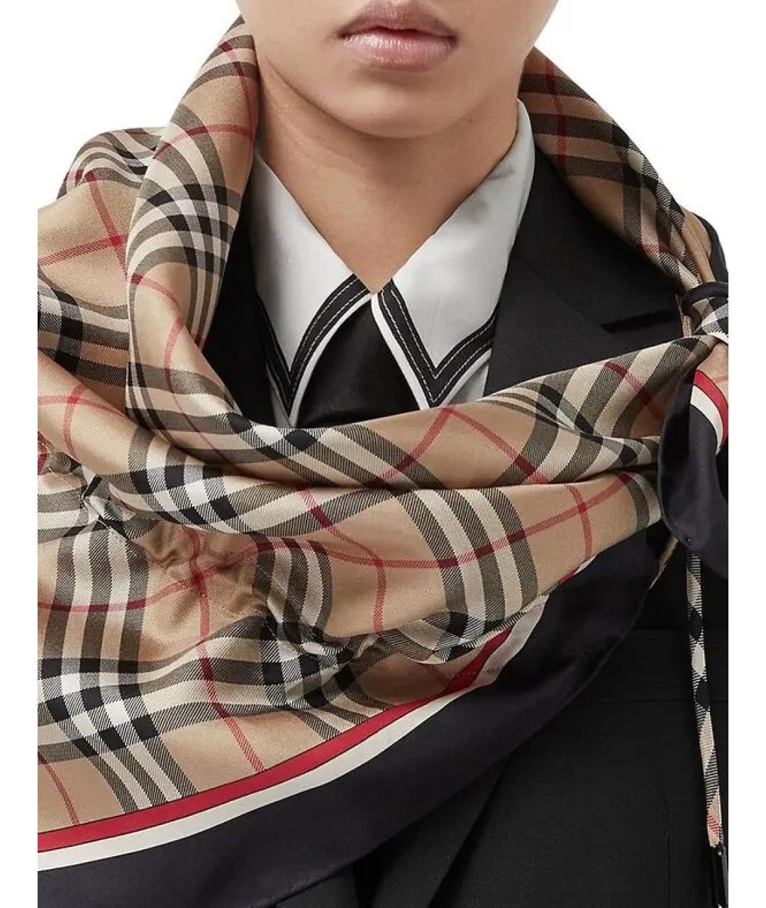 BURBERRY Бежевый шелковый платок, фото 4