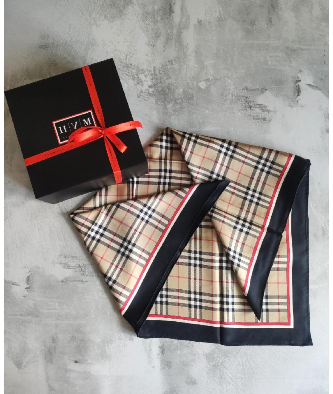 BURBERRY Бежевый шелковый платок, фото 3