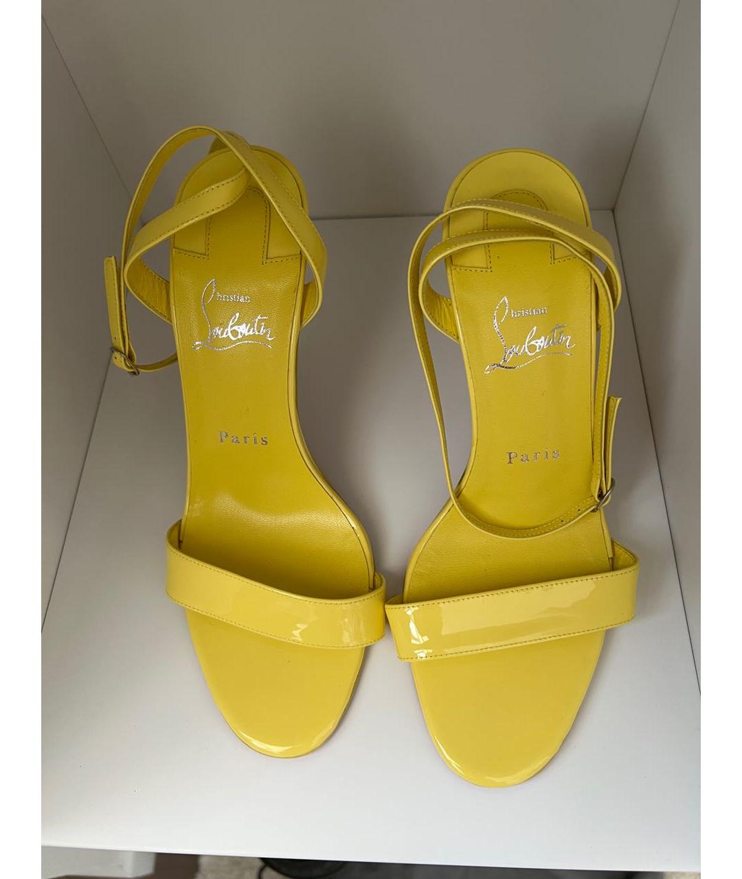 CHRISTIAN LOUBOUTIN Желтые кожаные босоножки, фото 3