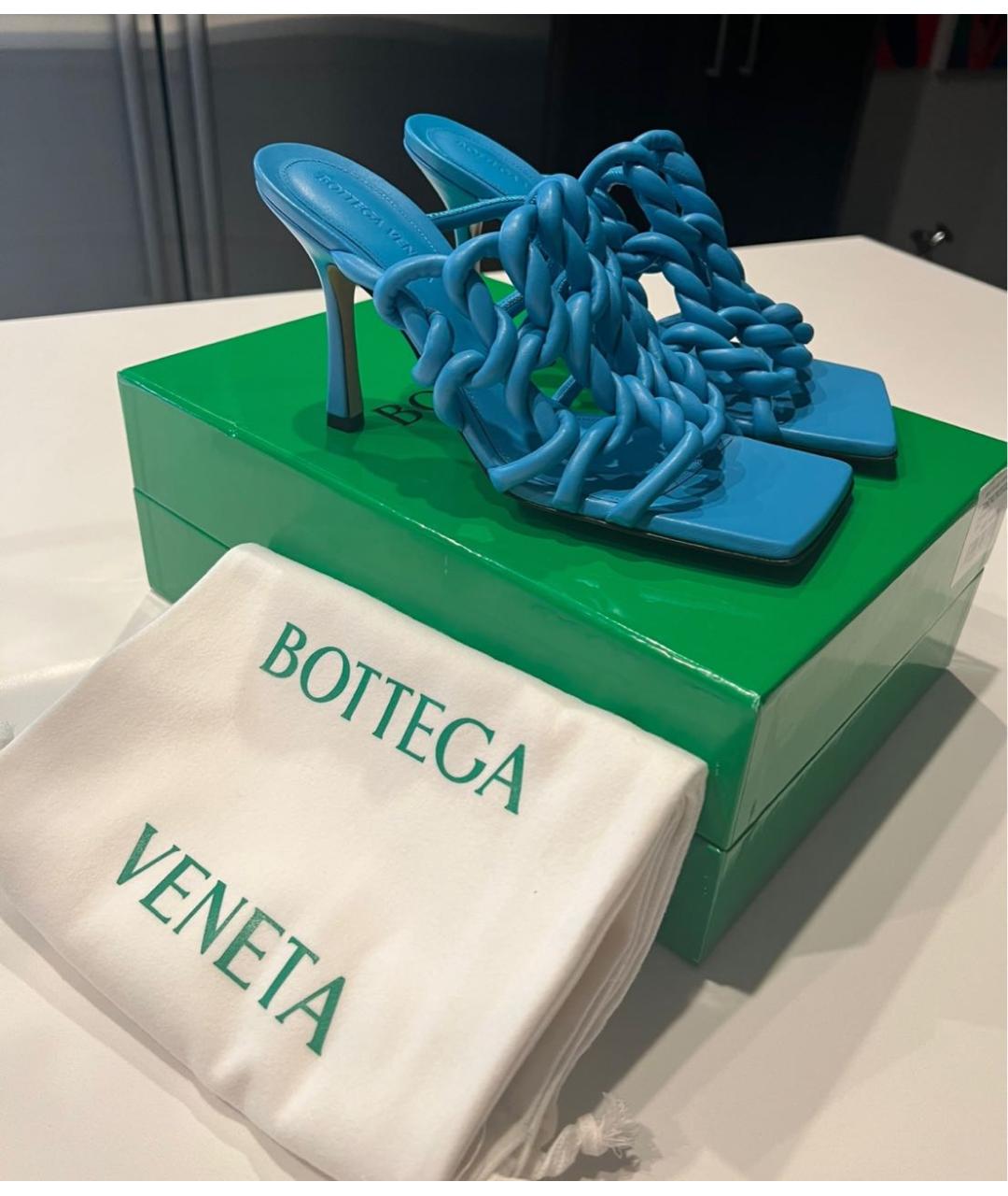 BOTTEGA VENETA Голубые кожаные босоножки, фото 8