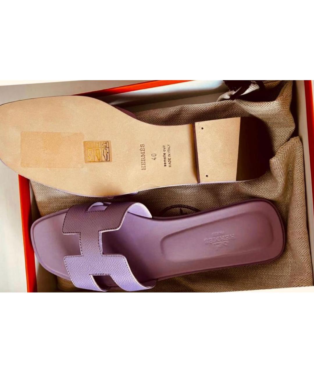 HERMES PRE-OWNED Фиолетовые кожаные шлепанцы, фото 3