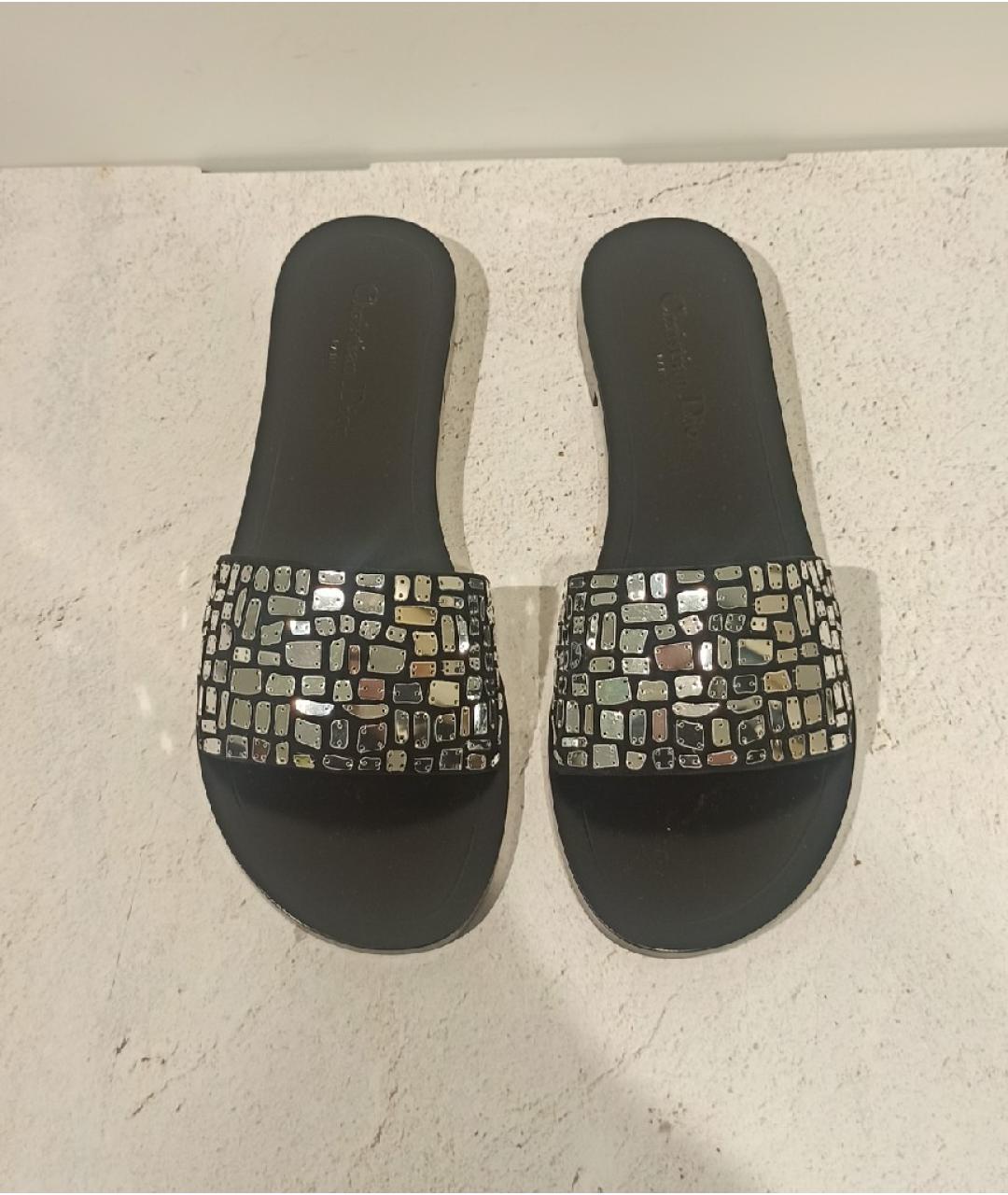 CHRISTIAN DIOR Черные кожаные шлепанцы, фото 2