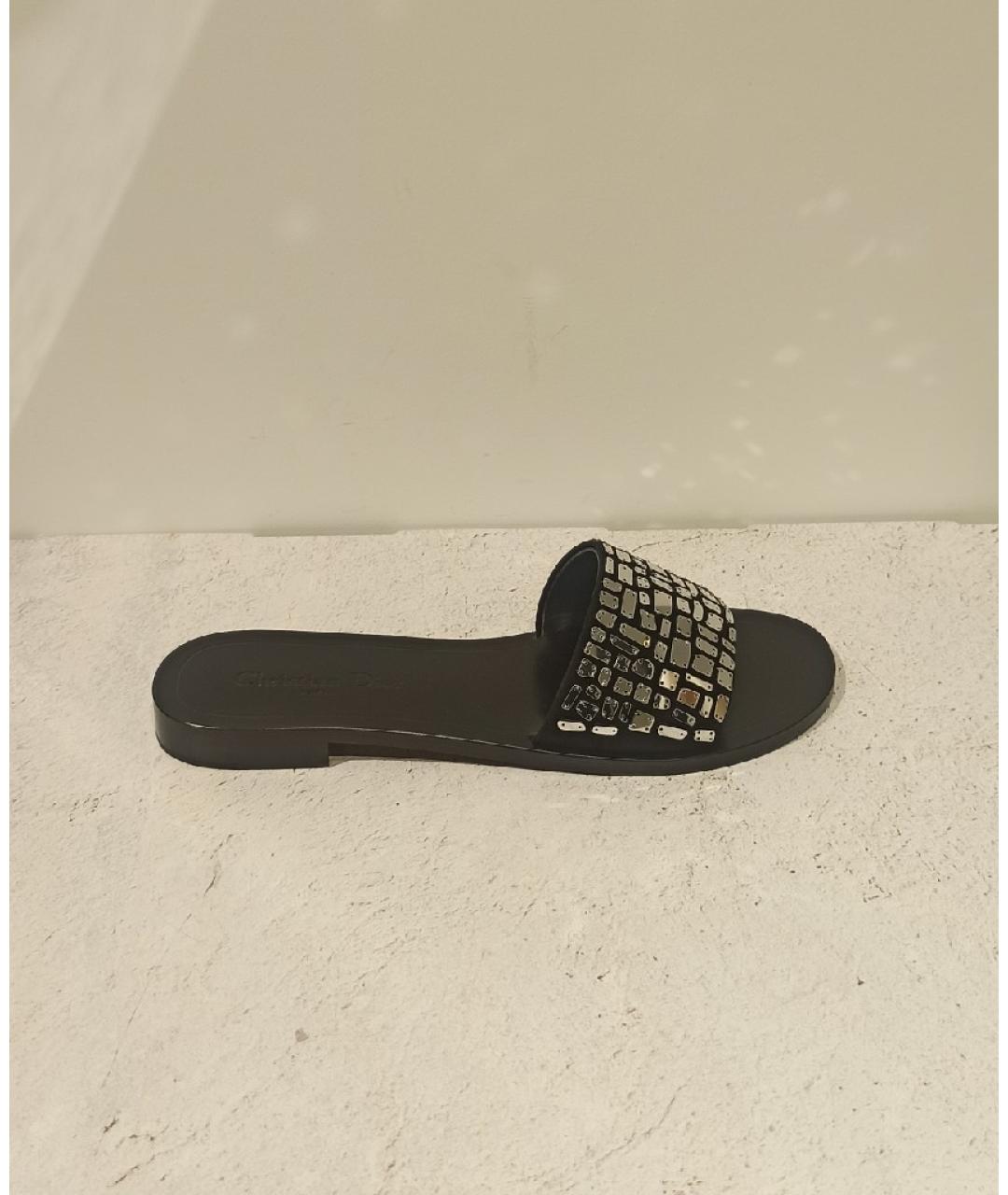 CHRISTIAN DIOR Черные кожаные шлепанцы, фото 7