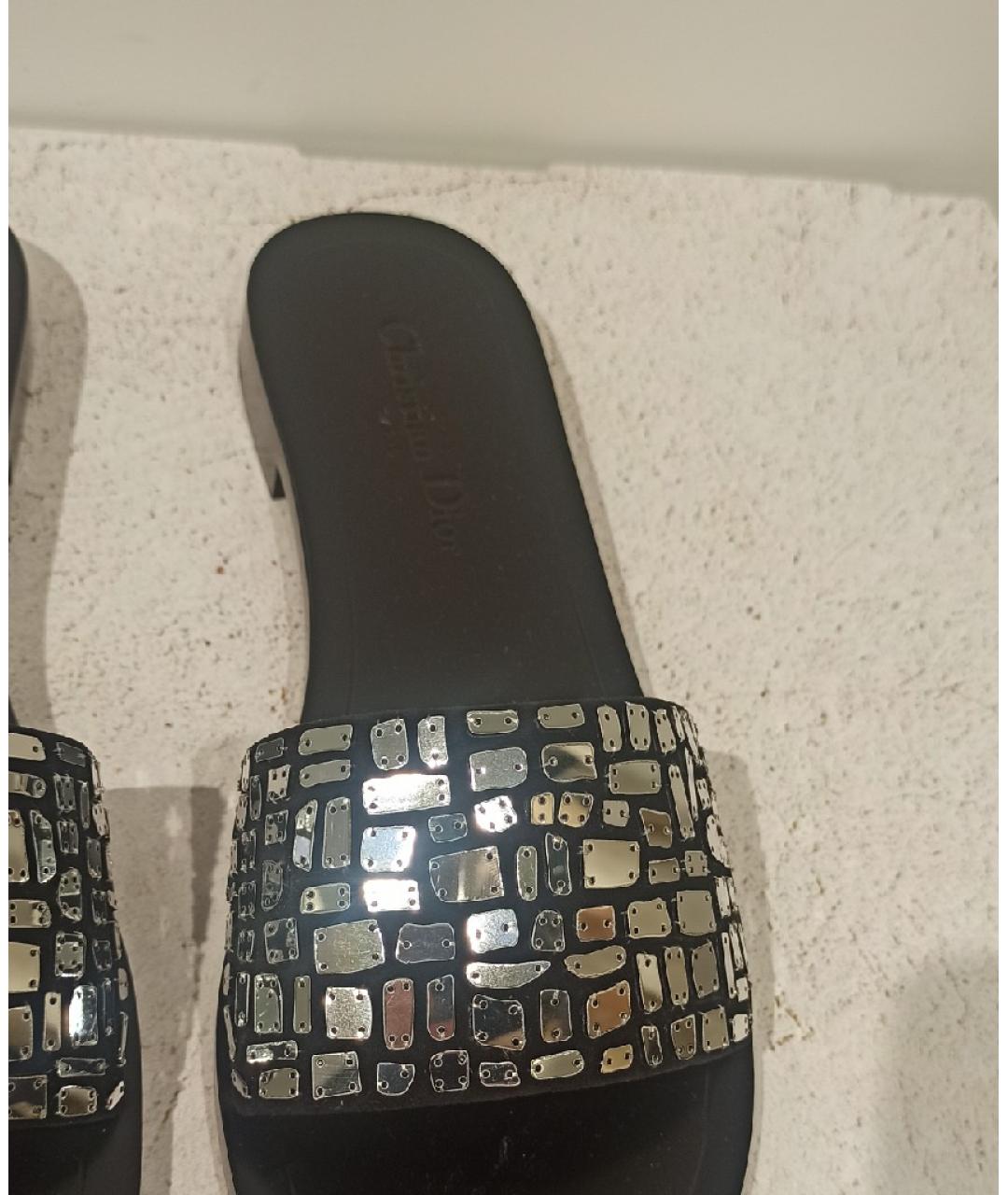 CHRISTIAN DIOR Черные кожаные шлепанцы, фото 5