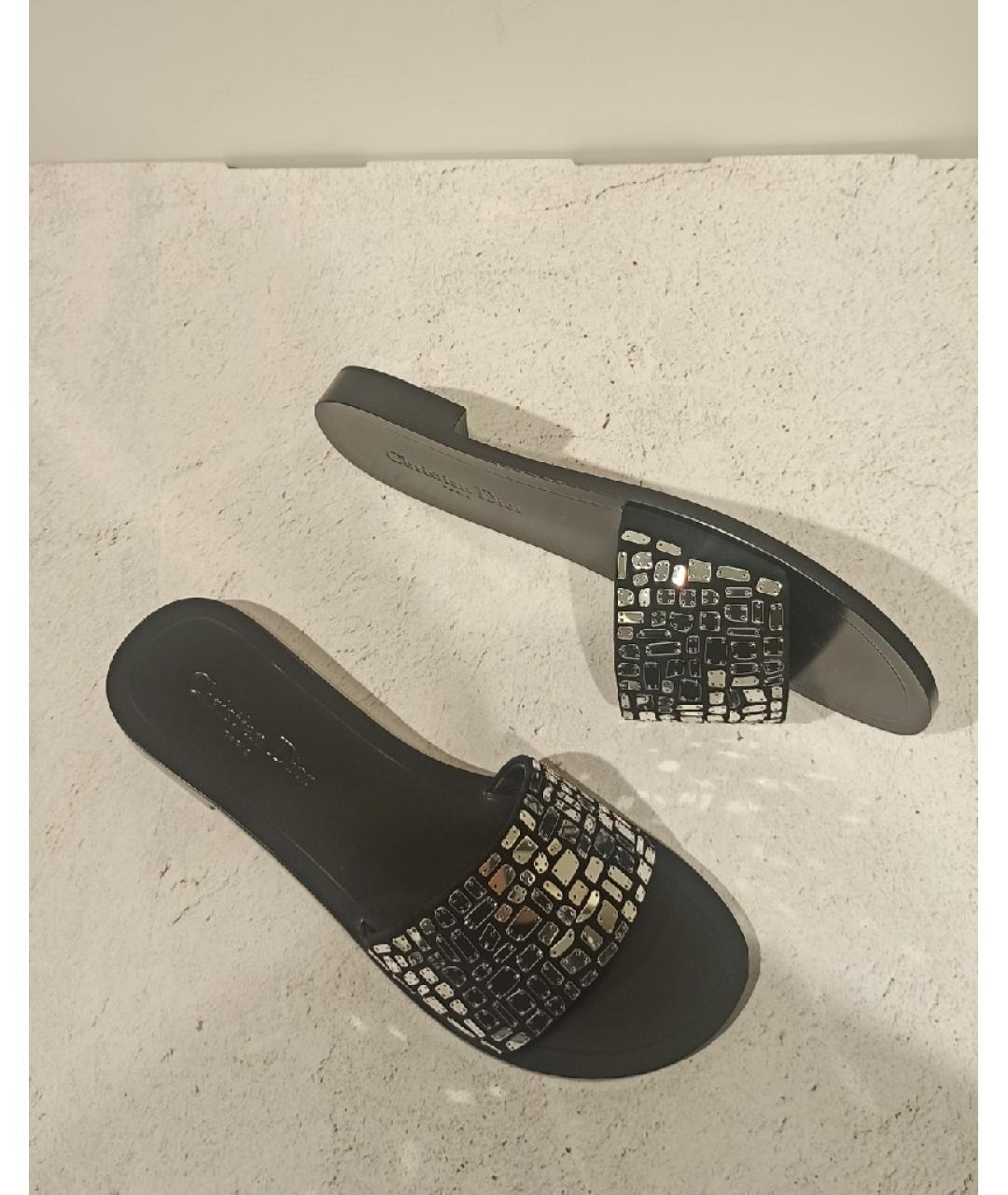 CHRISTIAN DIOR Черные кожаные шлепанцы, фото 6
