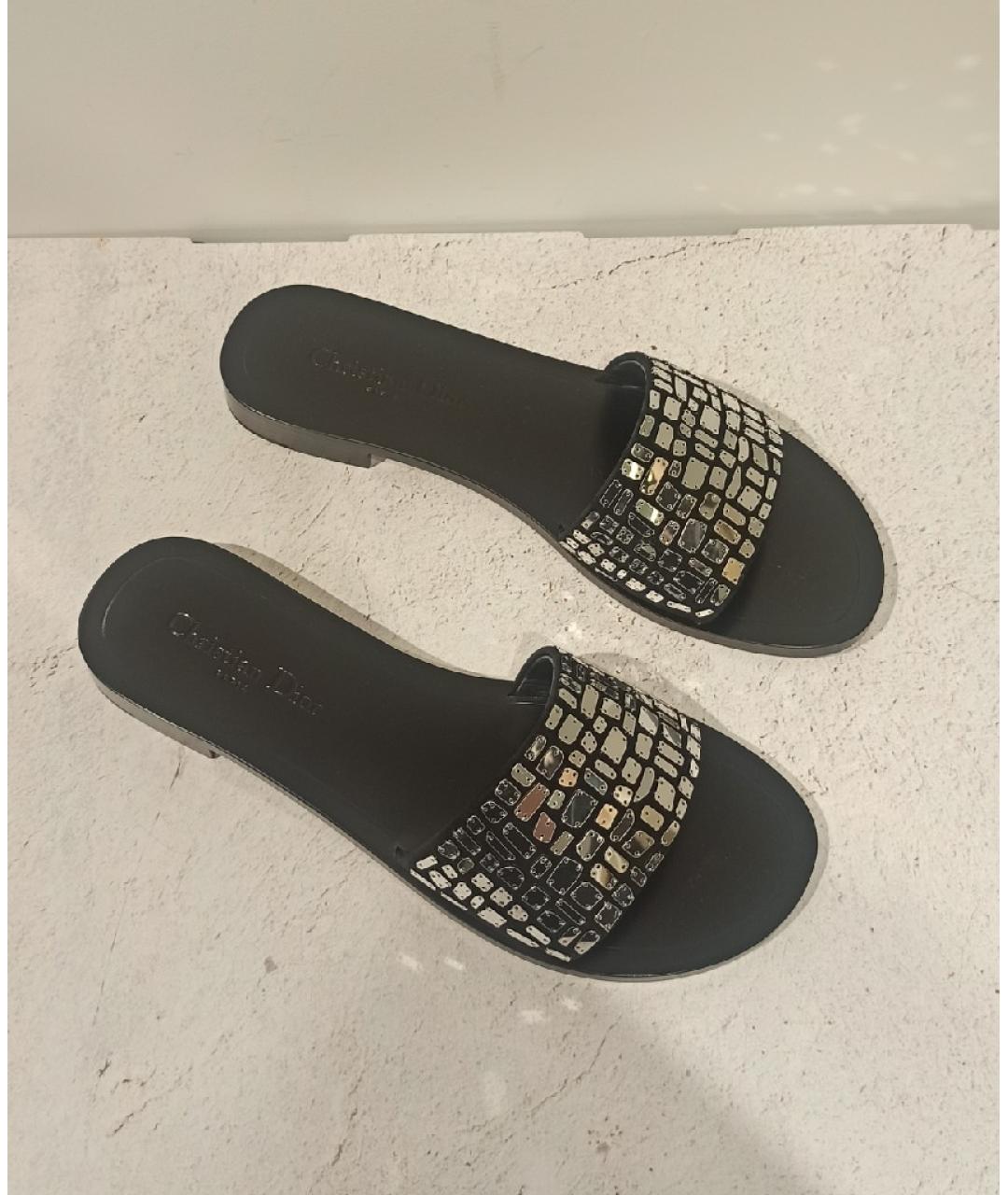 CHRISTIAN DIOR Черные кожаные шлепанцы, фото 4