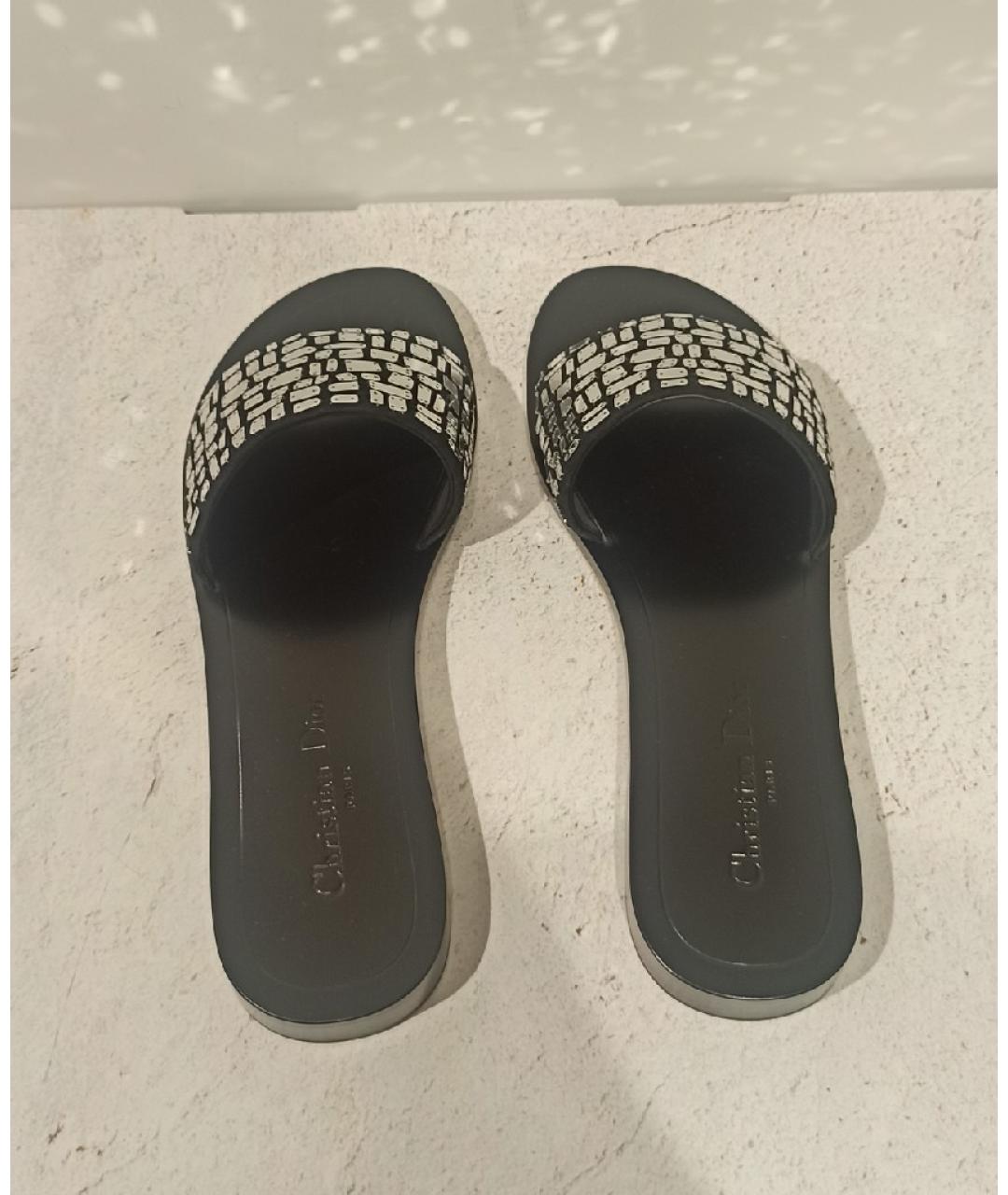 CHRISTIAN DIOR Черные кожаные шлепанцы, фото 3