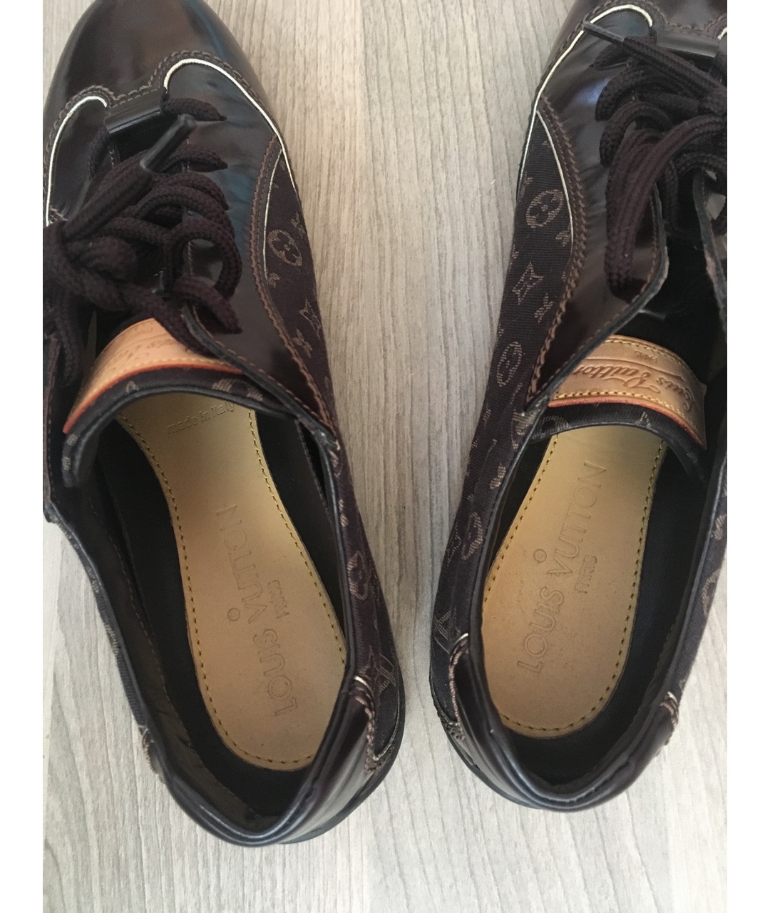 LOUIS VUITTON PRE-OWNED Коричневые кожаные кроссовки, фото 5