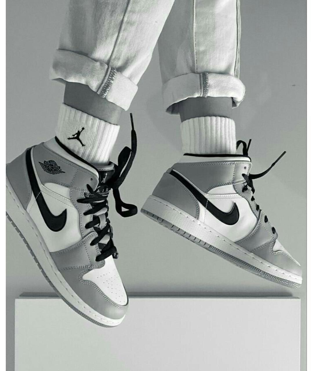 JORDAN Серые кожаные высокие кроссовки / кеды, фото 5