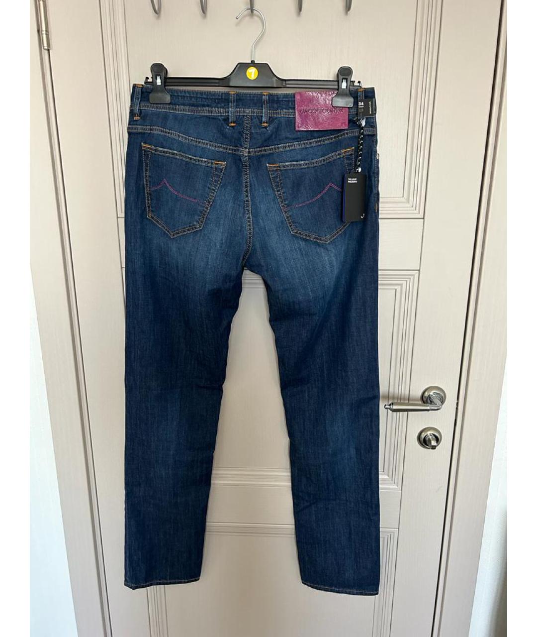 JACOB COHEN Темно-синие хлопко-полиэстеровые джинсы, фото 2