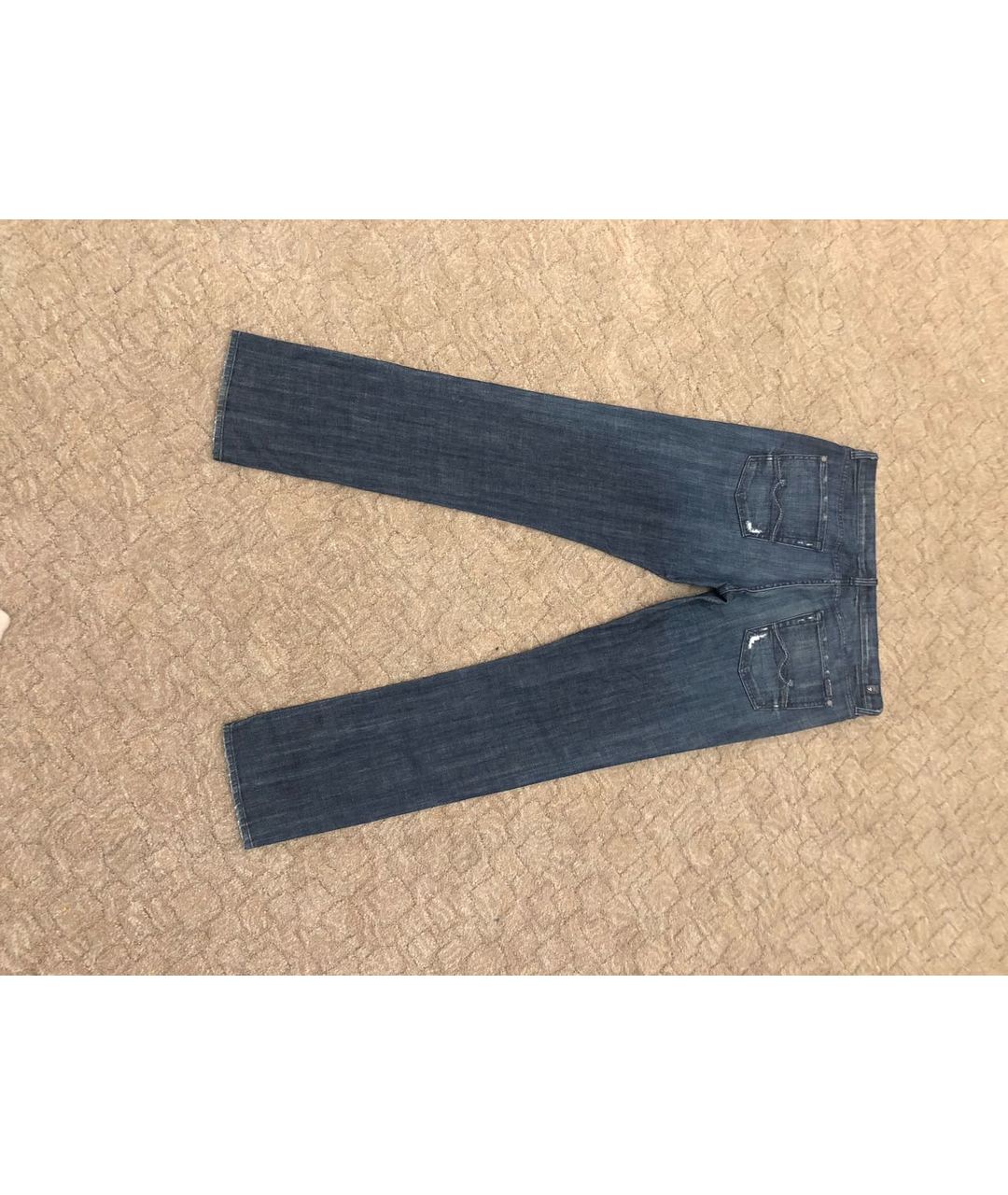 7 FOR ALL MANKIND Синие хлопко-эластановые прямые джинсы, фото 2