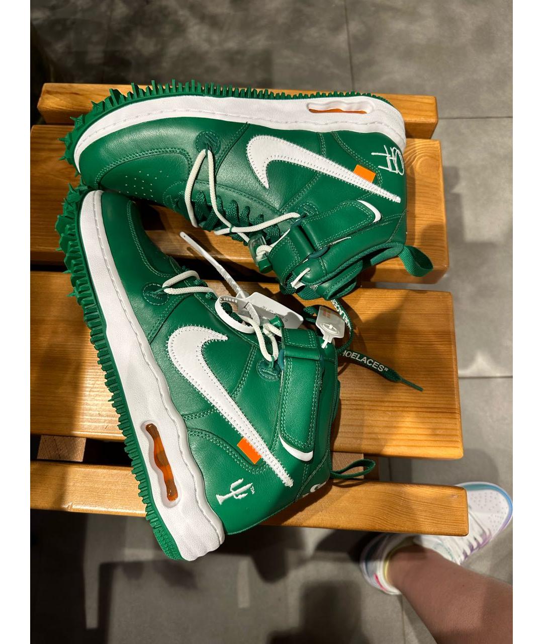 NIKE X OFF-WHITE Зеленые кожаные высокие кроссовки / кеды для